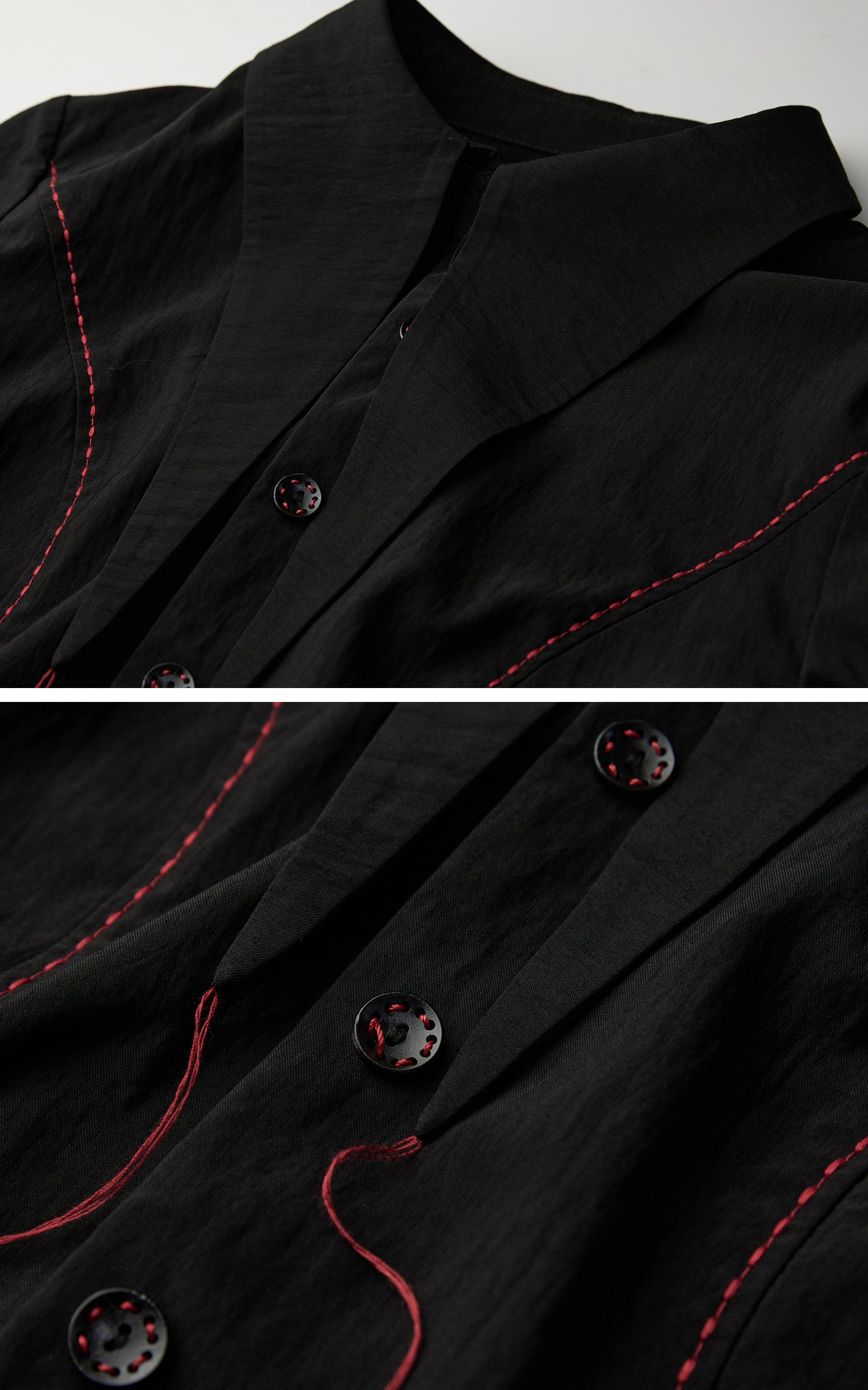 INDULGE Asymmetric Hem Shirt with Red Stitch Detail