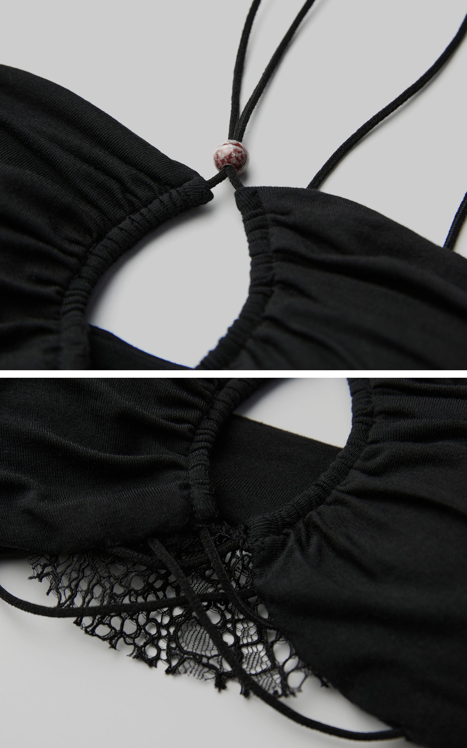 INDULGE Lace Strapless Crop Top with Beaded Halter Detail