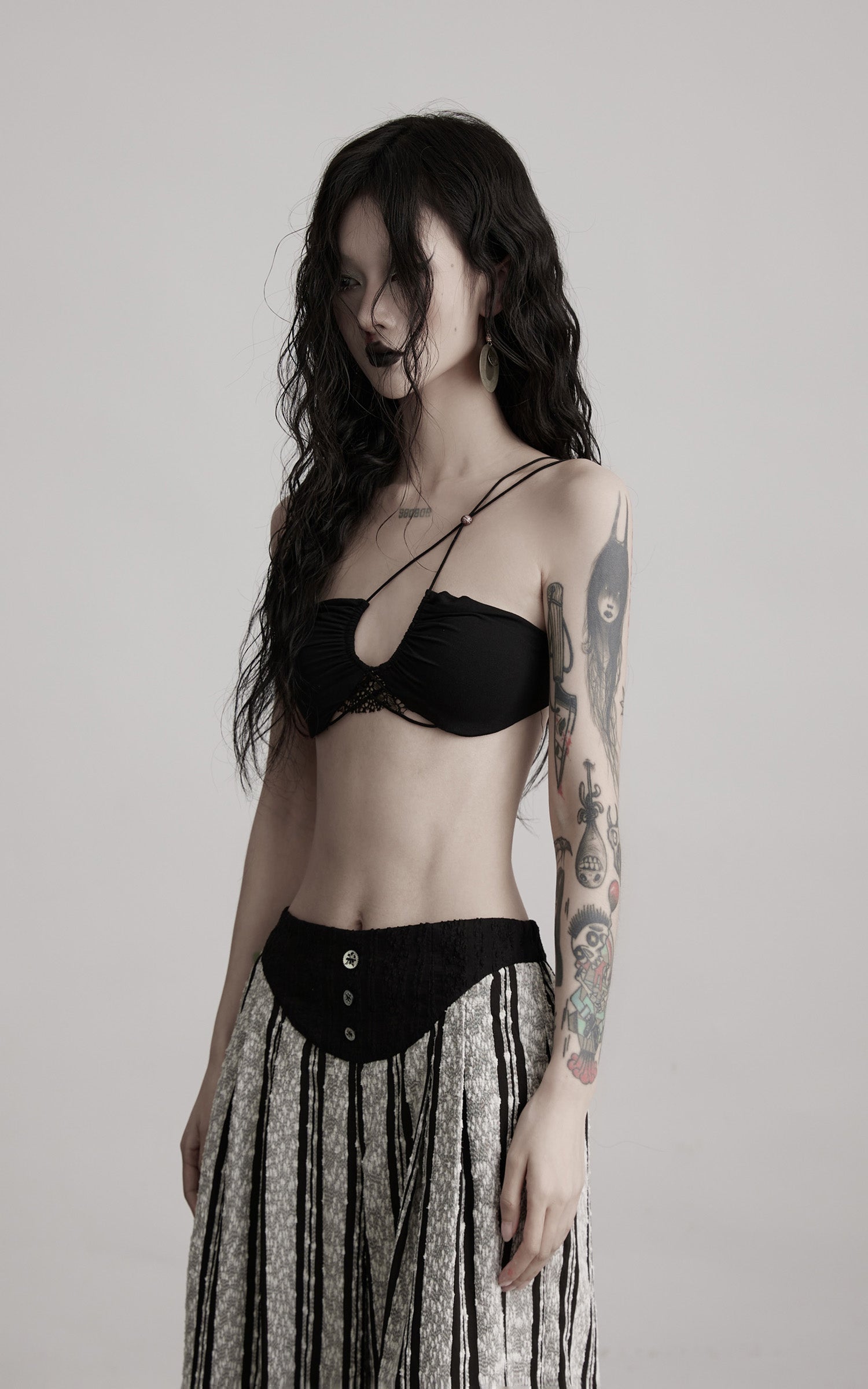 INDULGE Lace Strapless Crop Top with Beaded Halter Detail