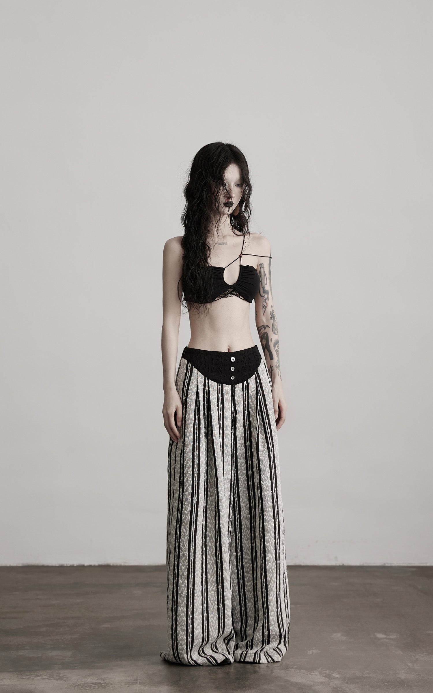 INDULGE Lace Strapless Crop Top with Beaded Halter Detail