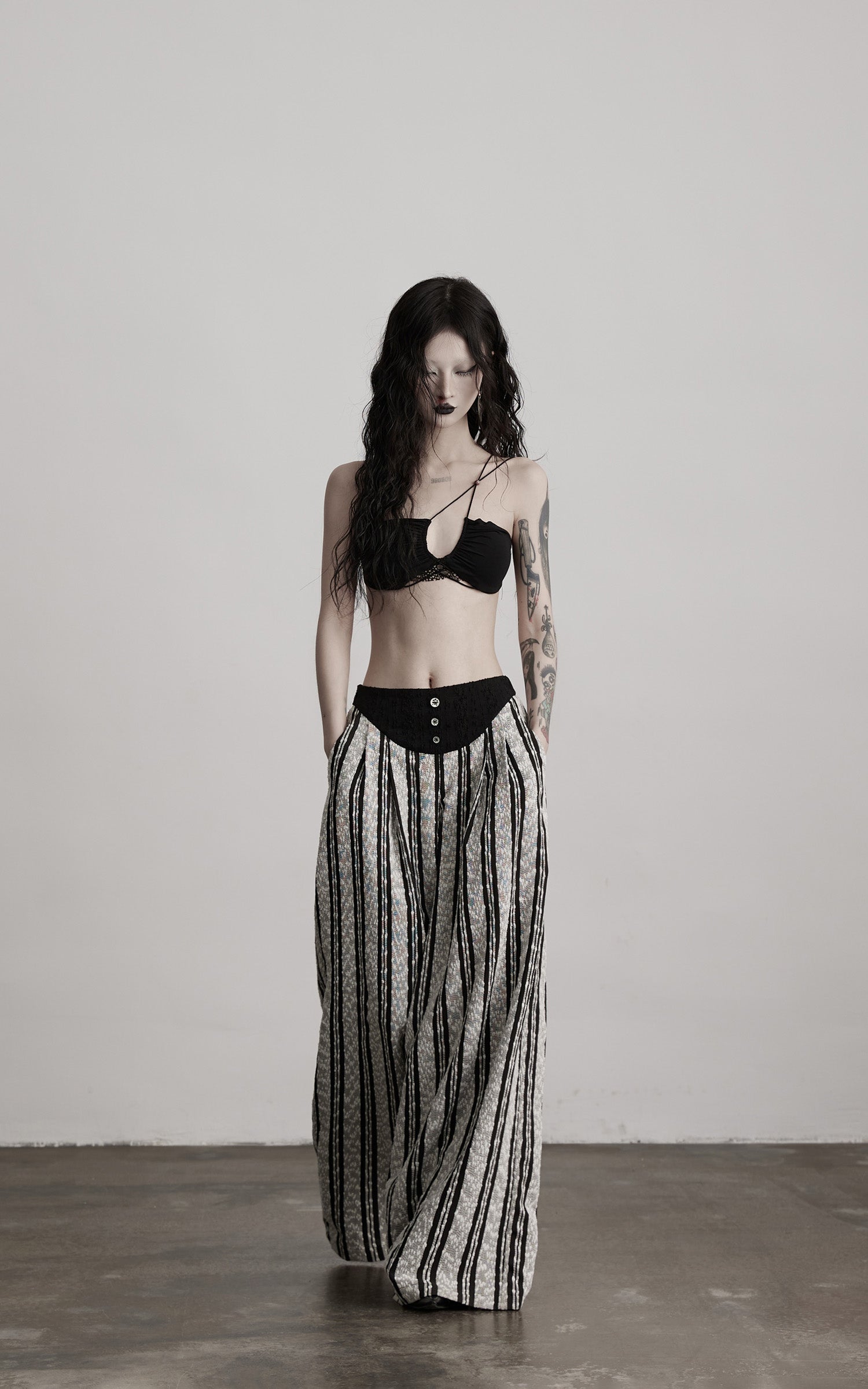 INDULGE Lace Strapless Crop Top with Beaded Halter Detail