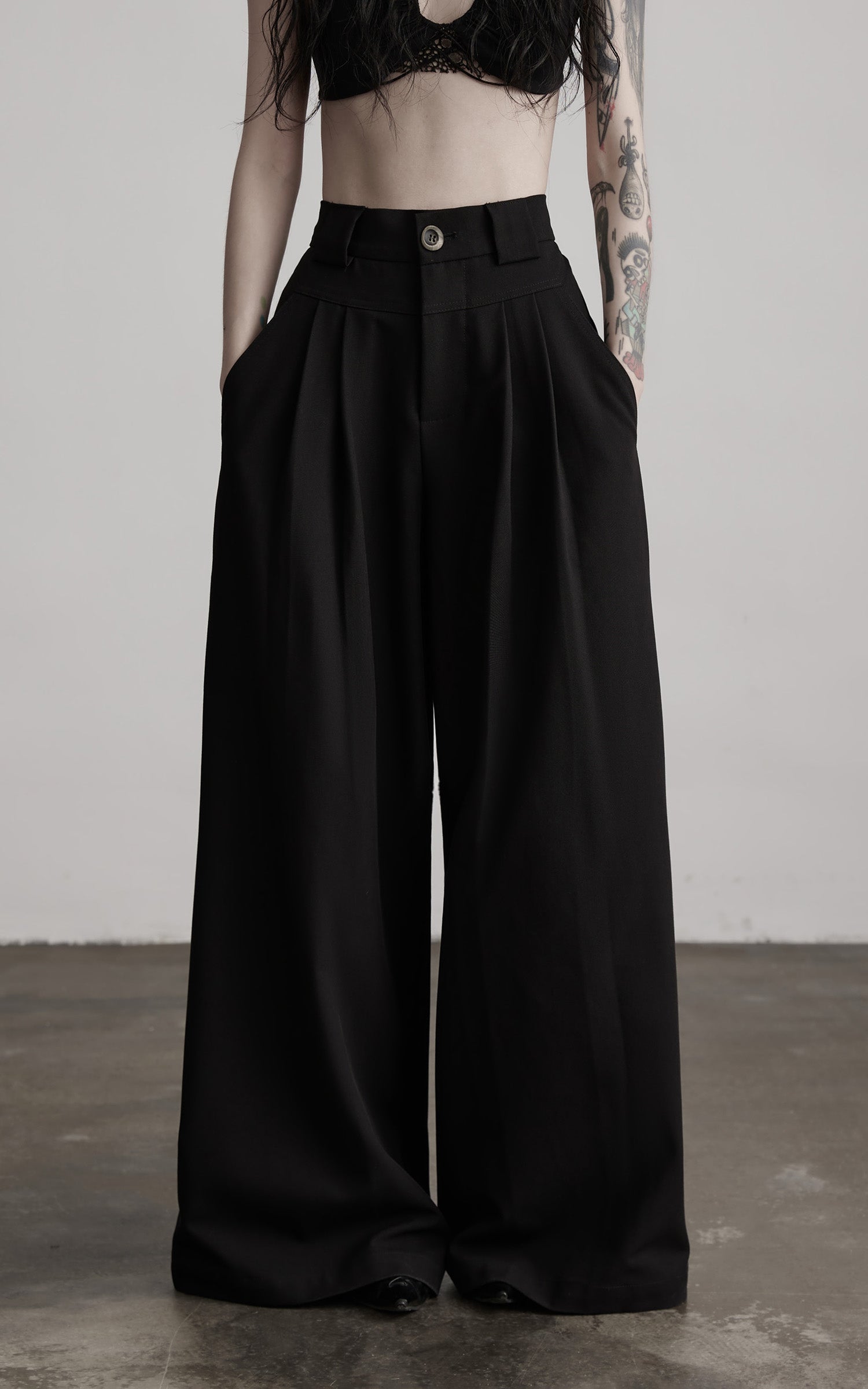 INDULGE Wide Leg Pleated Trousers with Structured Waistband