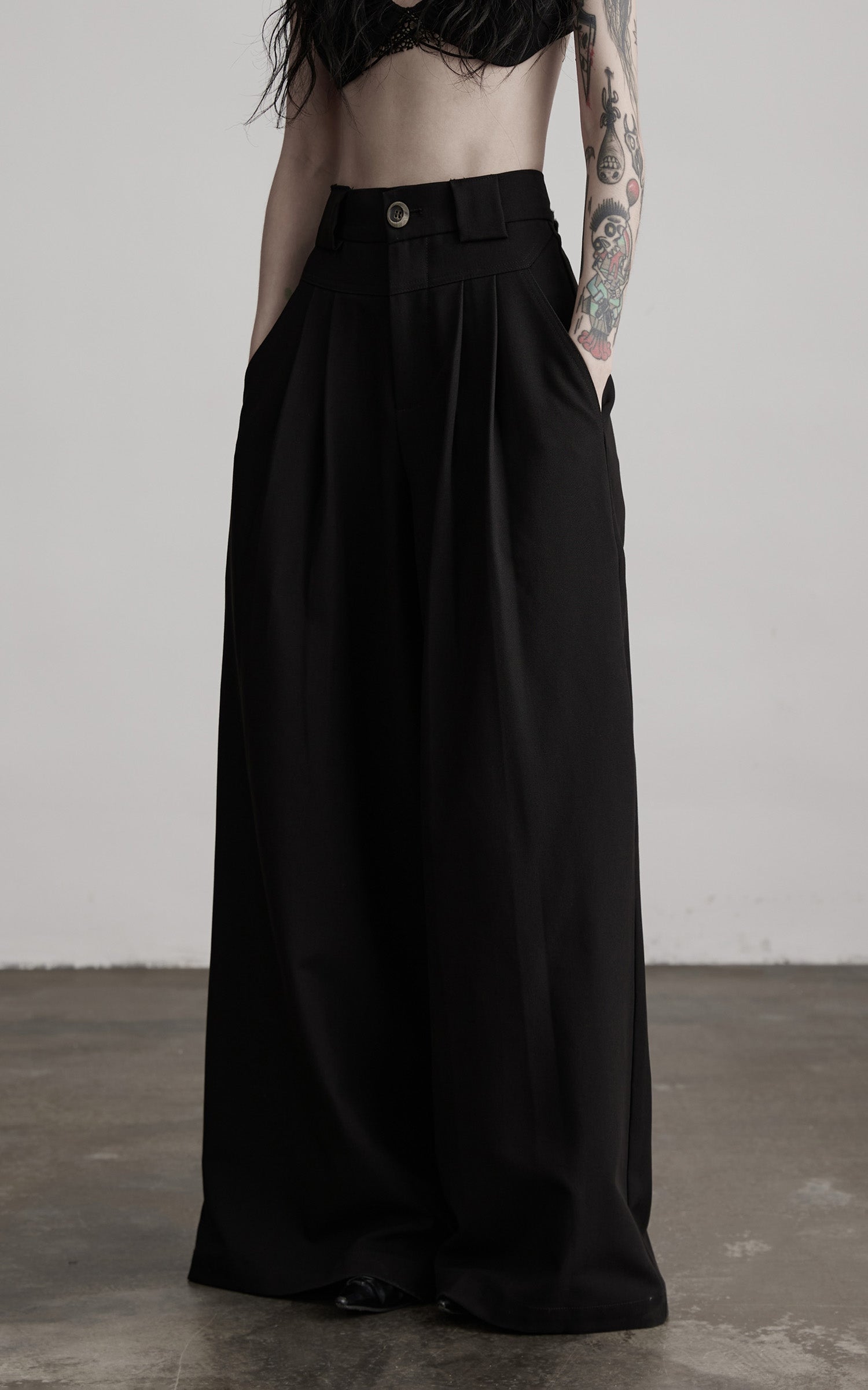 INDULGE Wide Leg Pleated Trousers with Structured Waistband