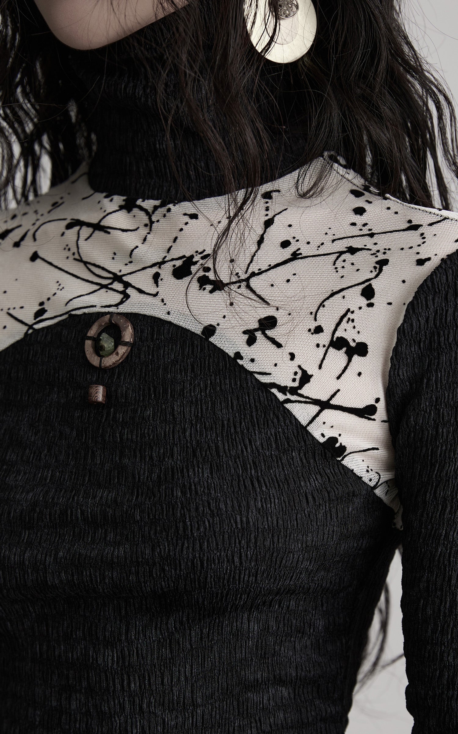 INDULGE Contrast Splatter Panel High Neck Long Sleeve T-Shirt