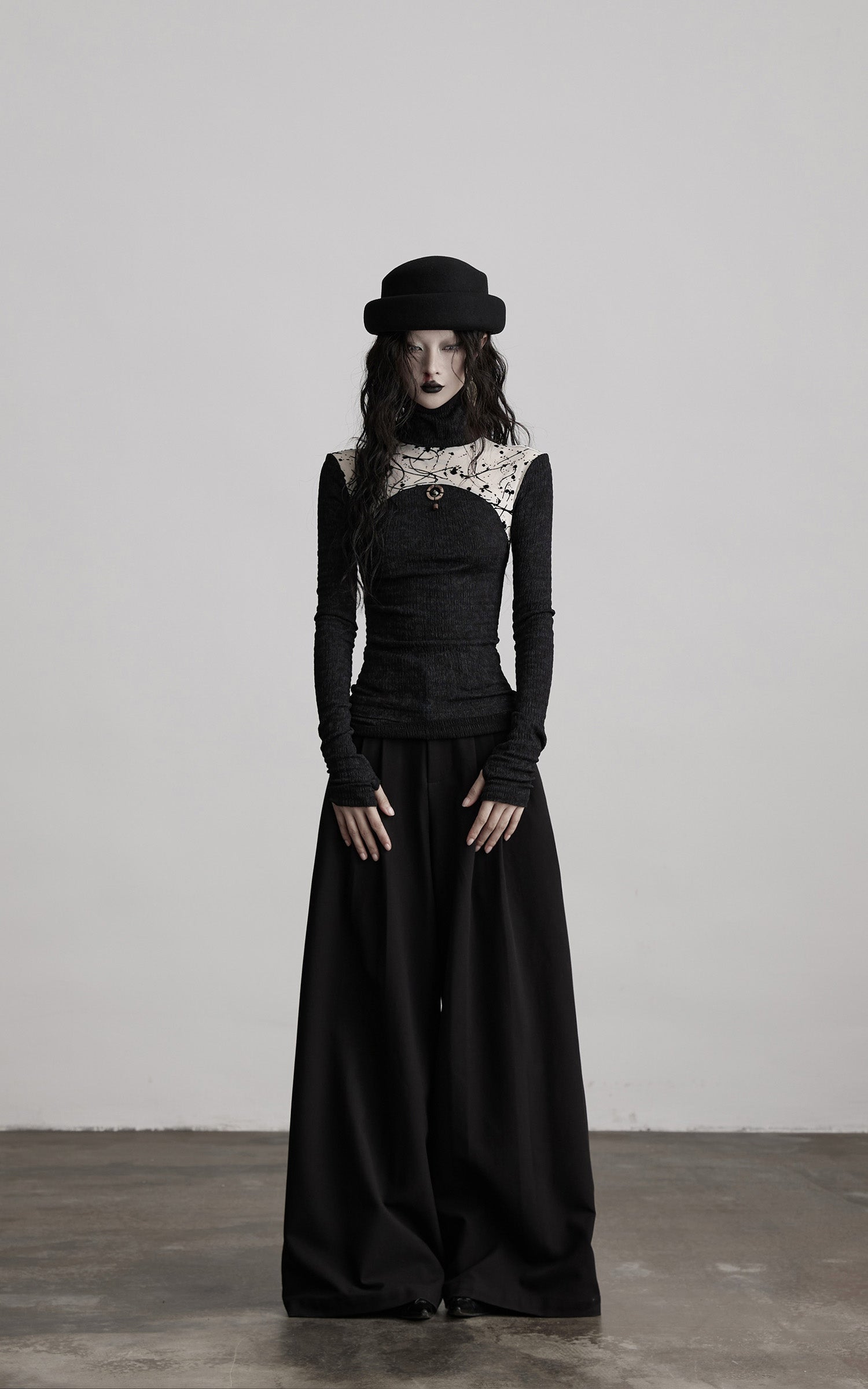 INDULGE Contrast Splatter Panel High Neck Long Sleeve T-Shirt