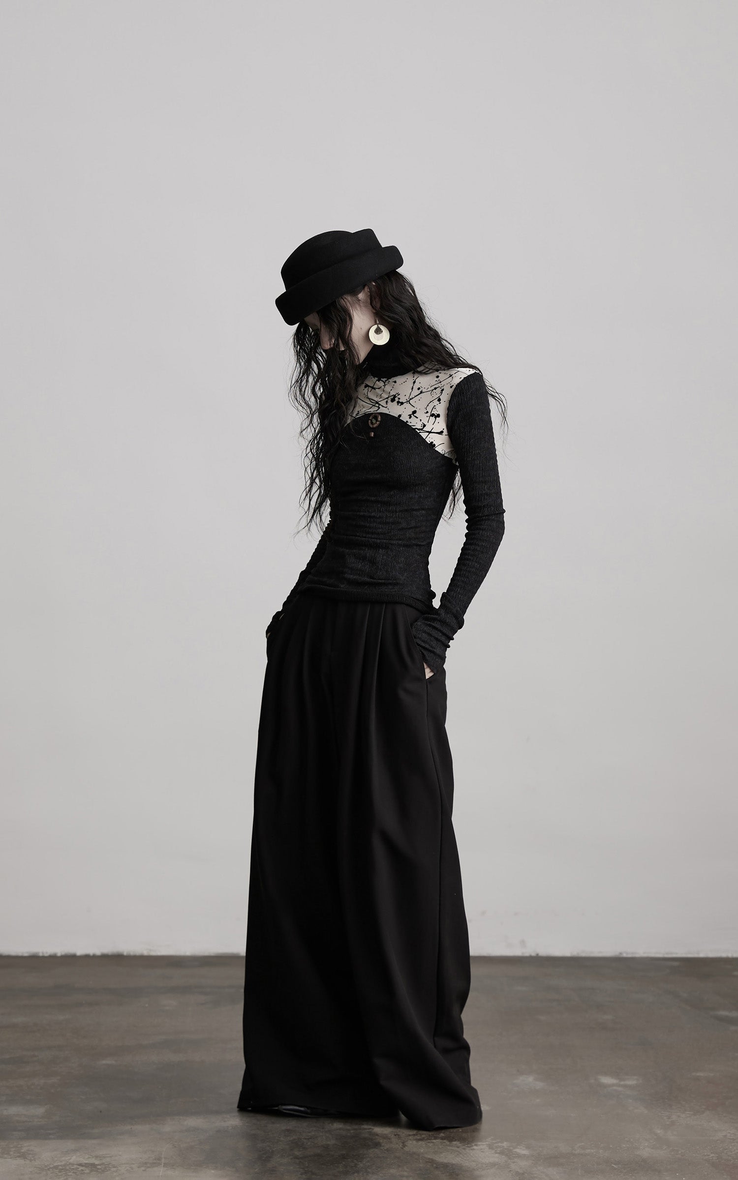 INDULGE Contrast Splatter Panel High Neck Long Sleeve T-Shirt
