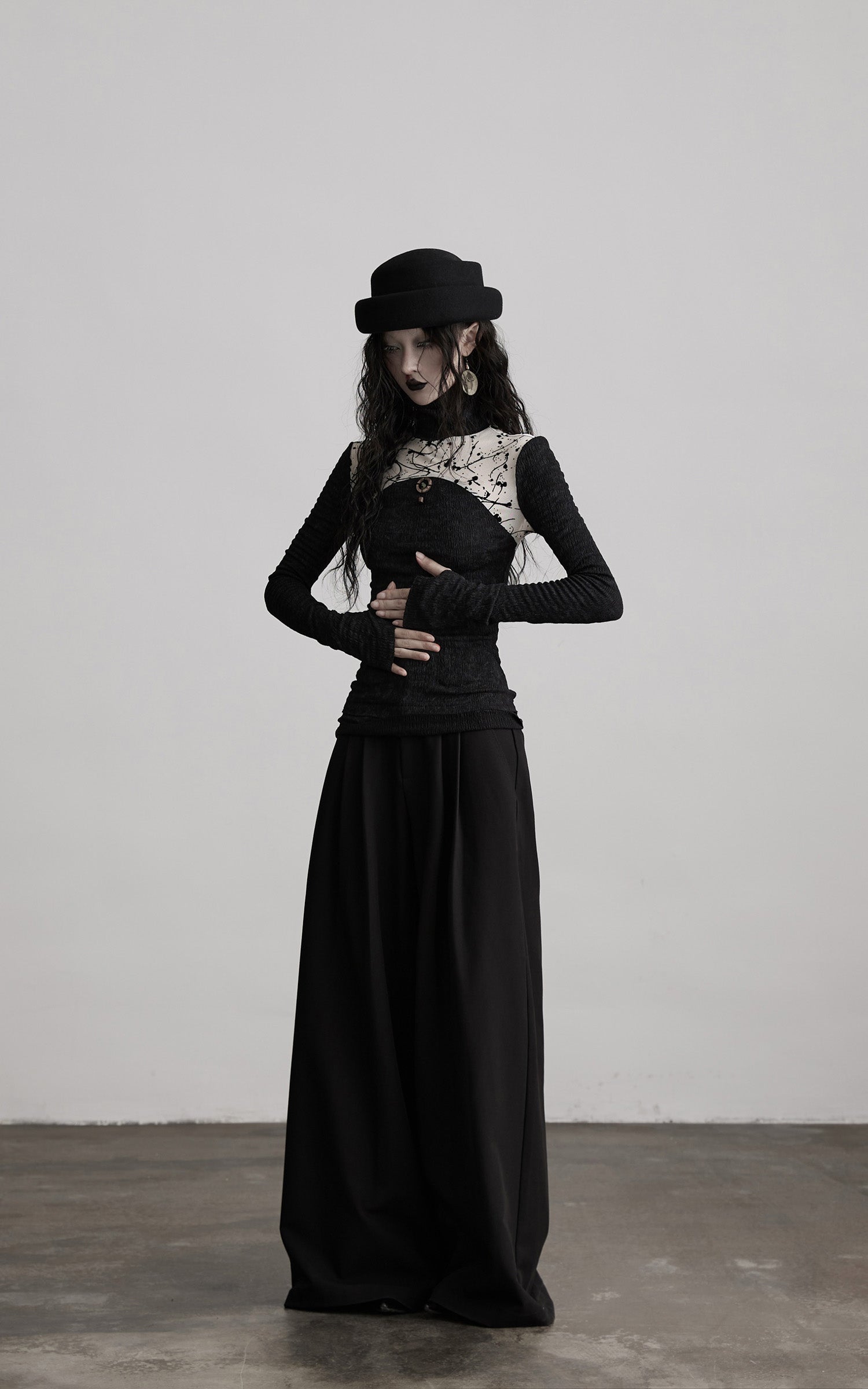 INDULGE Contrast Splatter Panel High Neck Long Sleeve T-Shirt