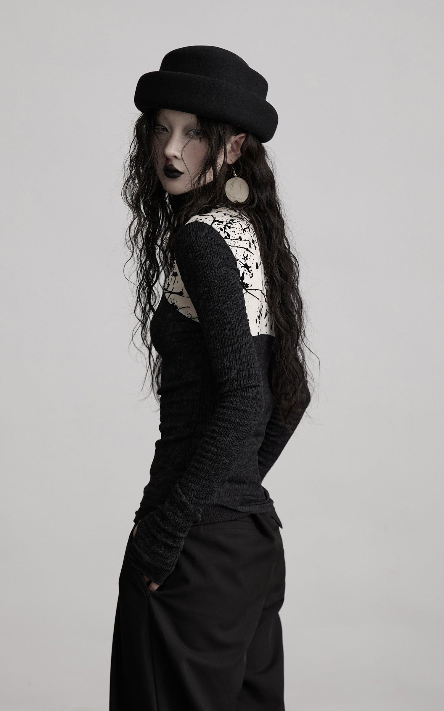 INDULGE Contrast Splatter Panel High Neck Long Sleeve T-Shirt