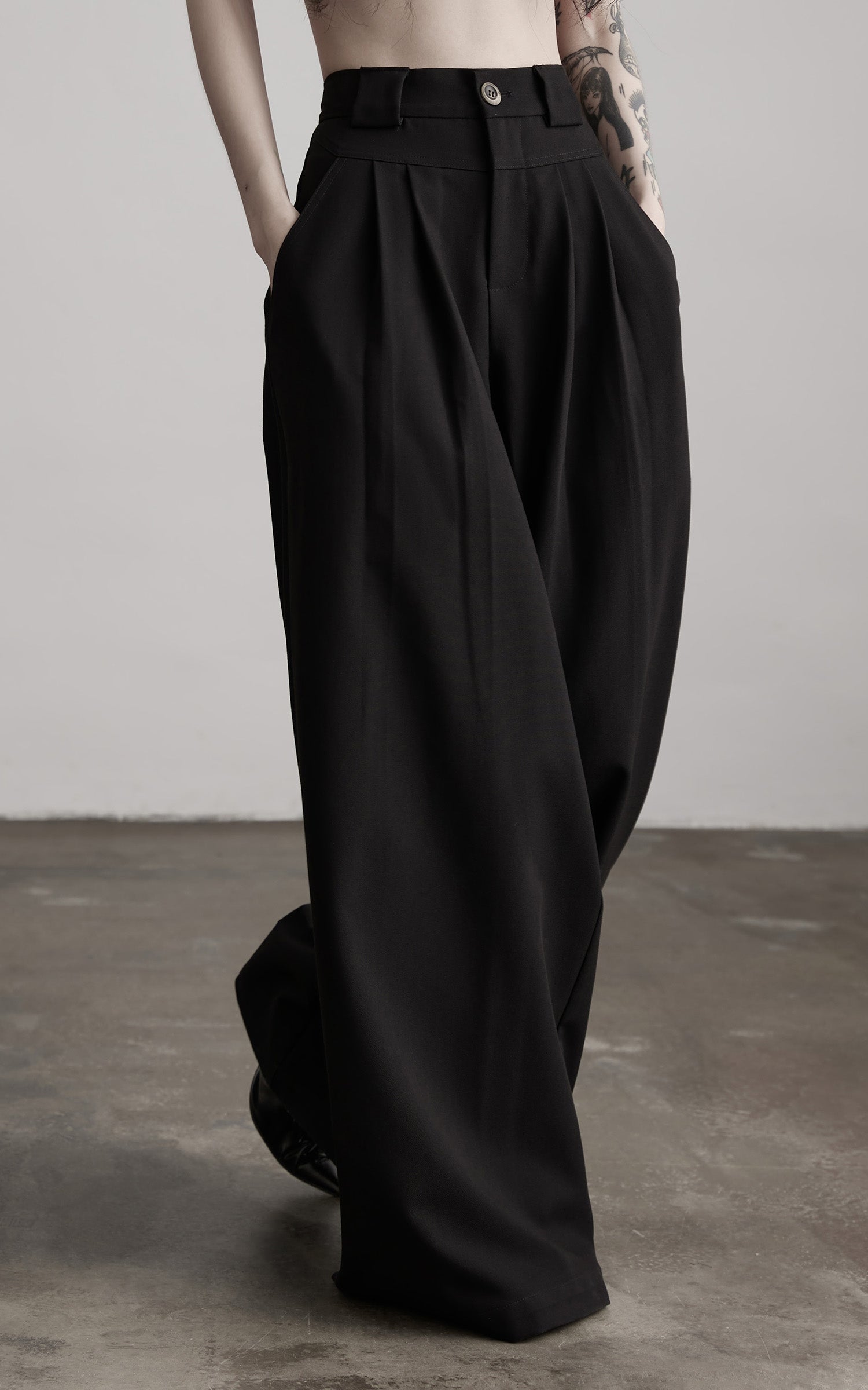 INDULGE Wide Leg Pleated Trousers with Structured Waistband