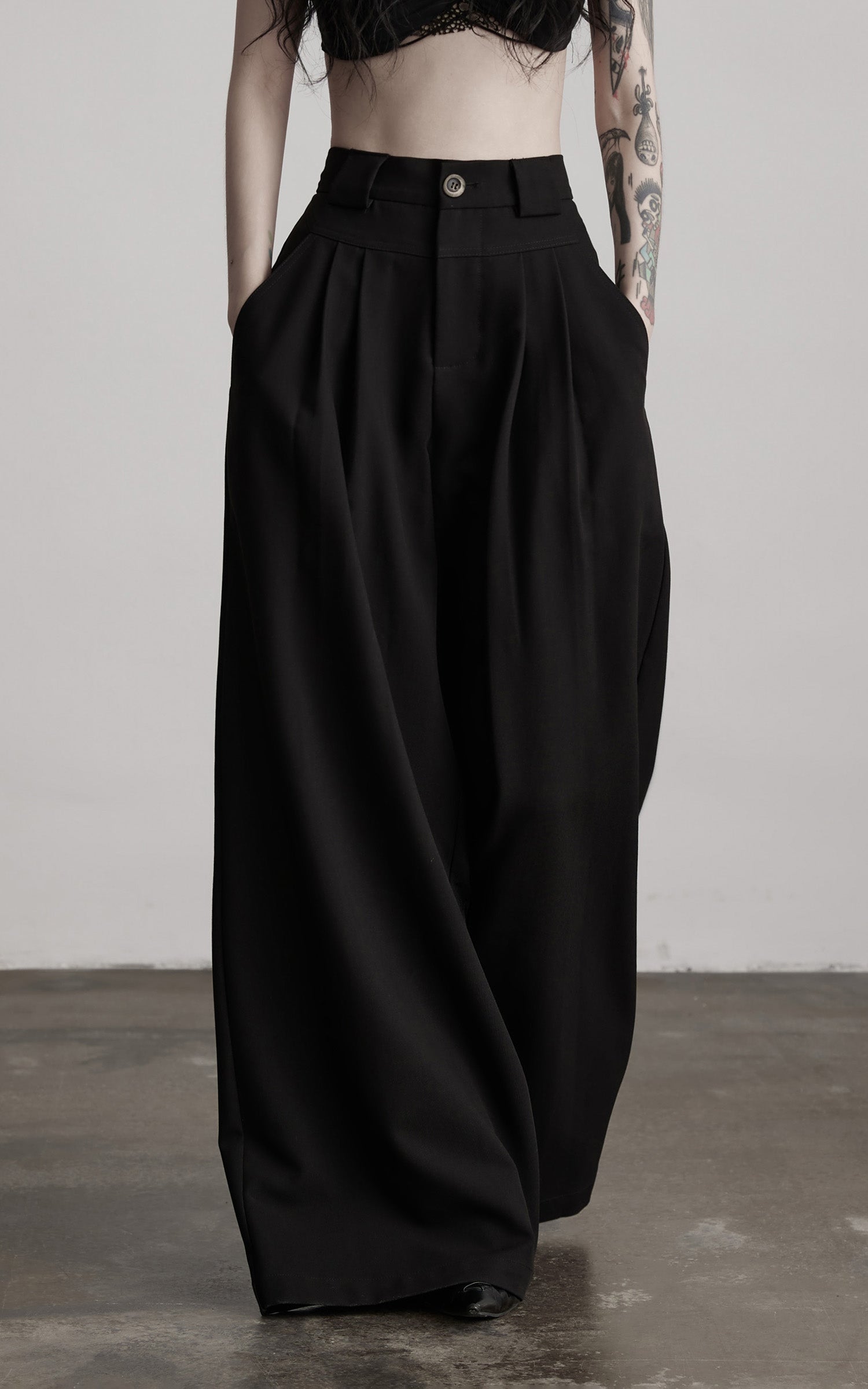 INDULGE Wide Leg Pleated Trousers with Structured Waistband