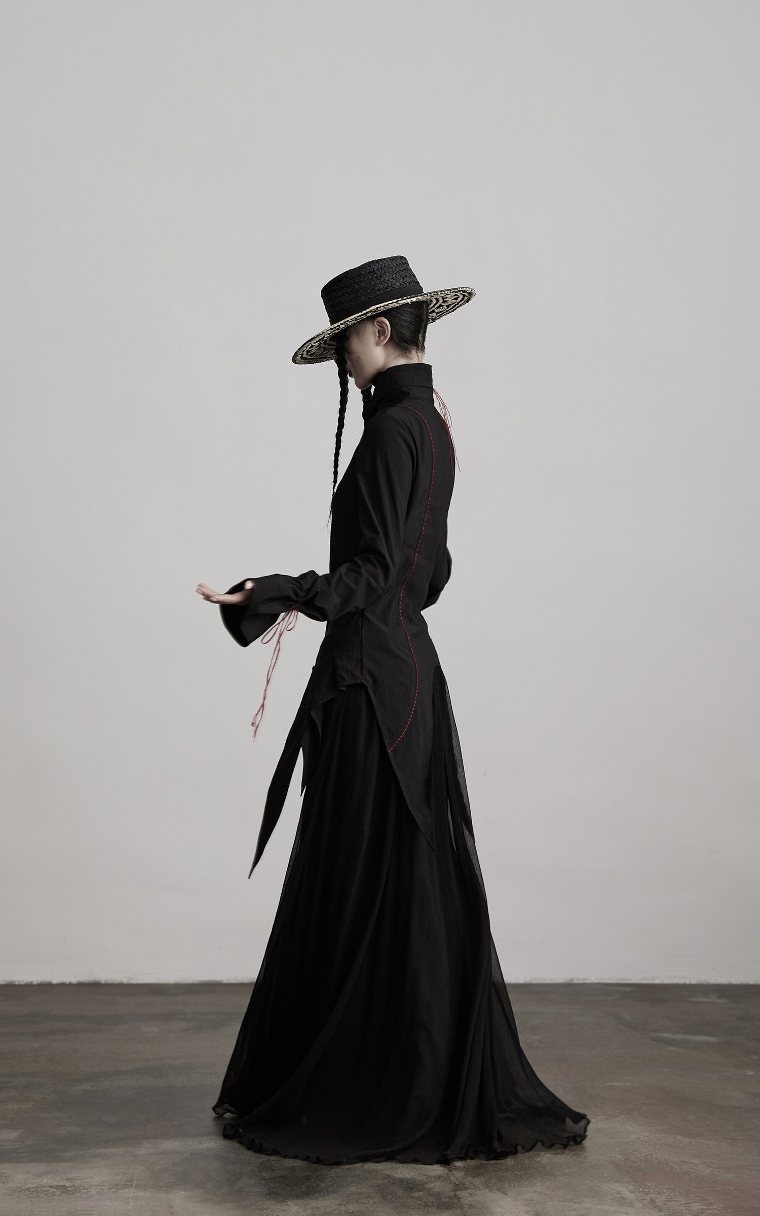 INDULGE Asymmetric Hem Shirt with Red Stitch Detail