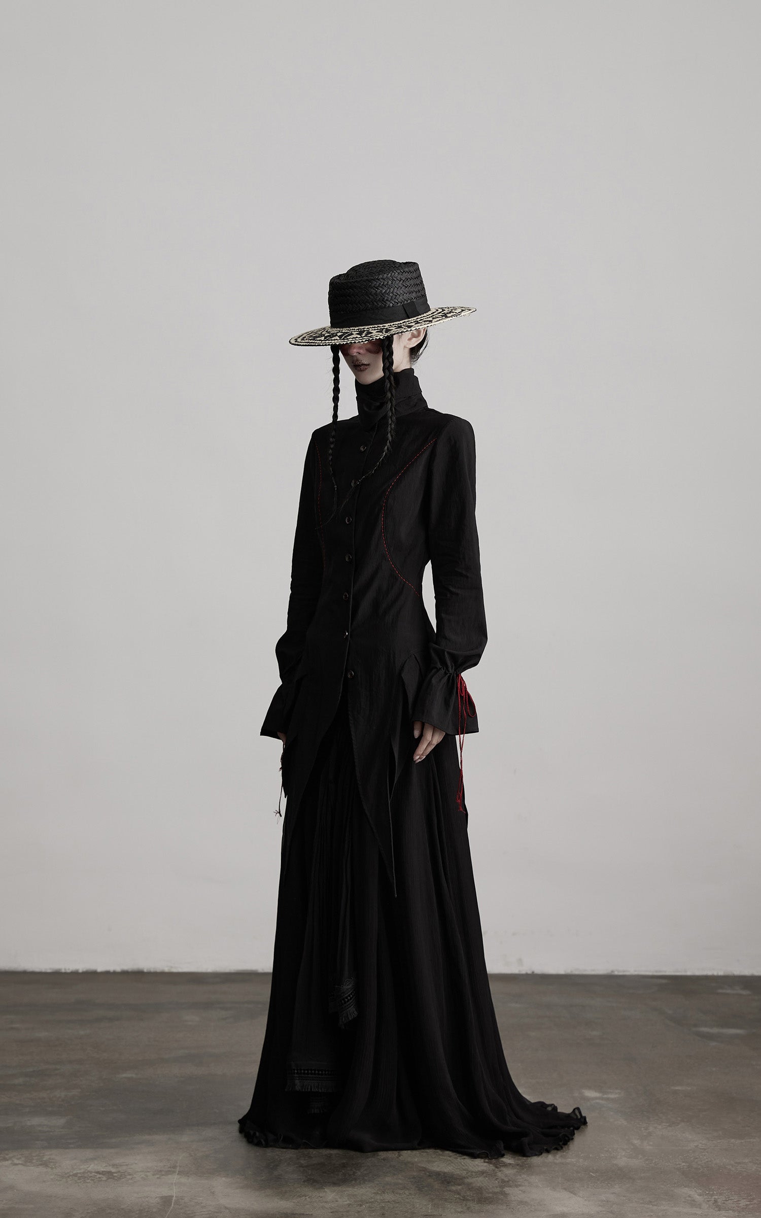 INDULGE Asymmetric Hem Shirt with Red Stitch Detail