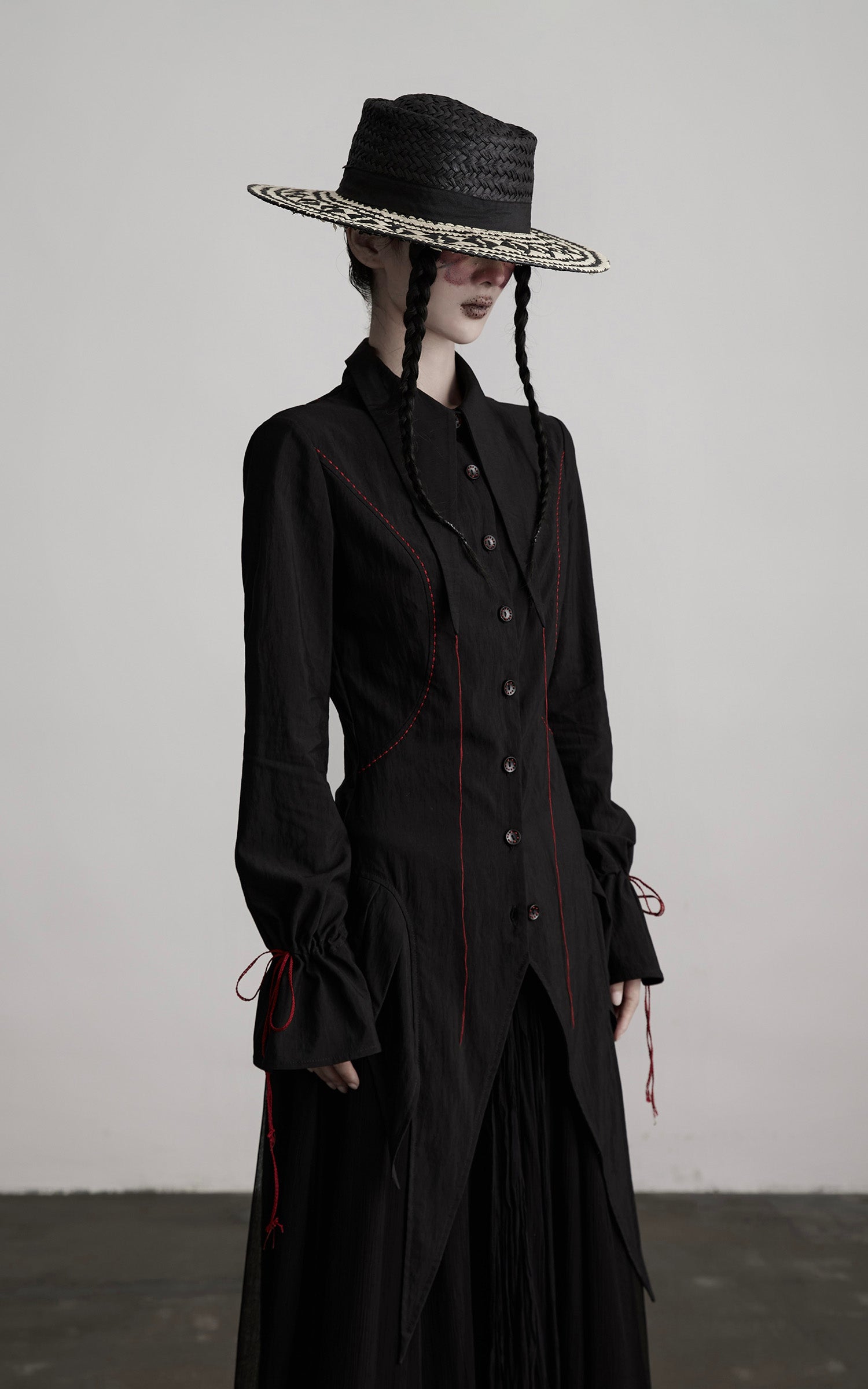 INDULGE Asymmetric Hem Shirt with Red Stitch Detail