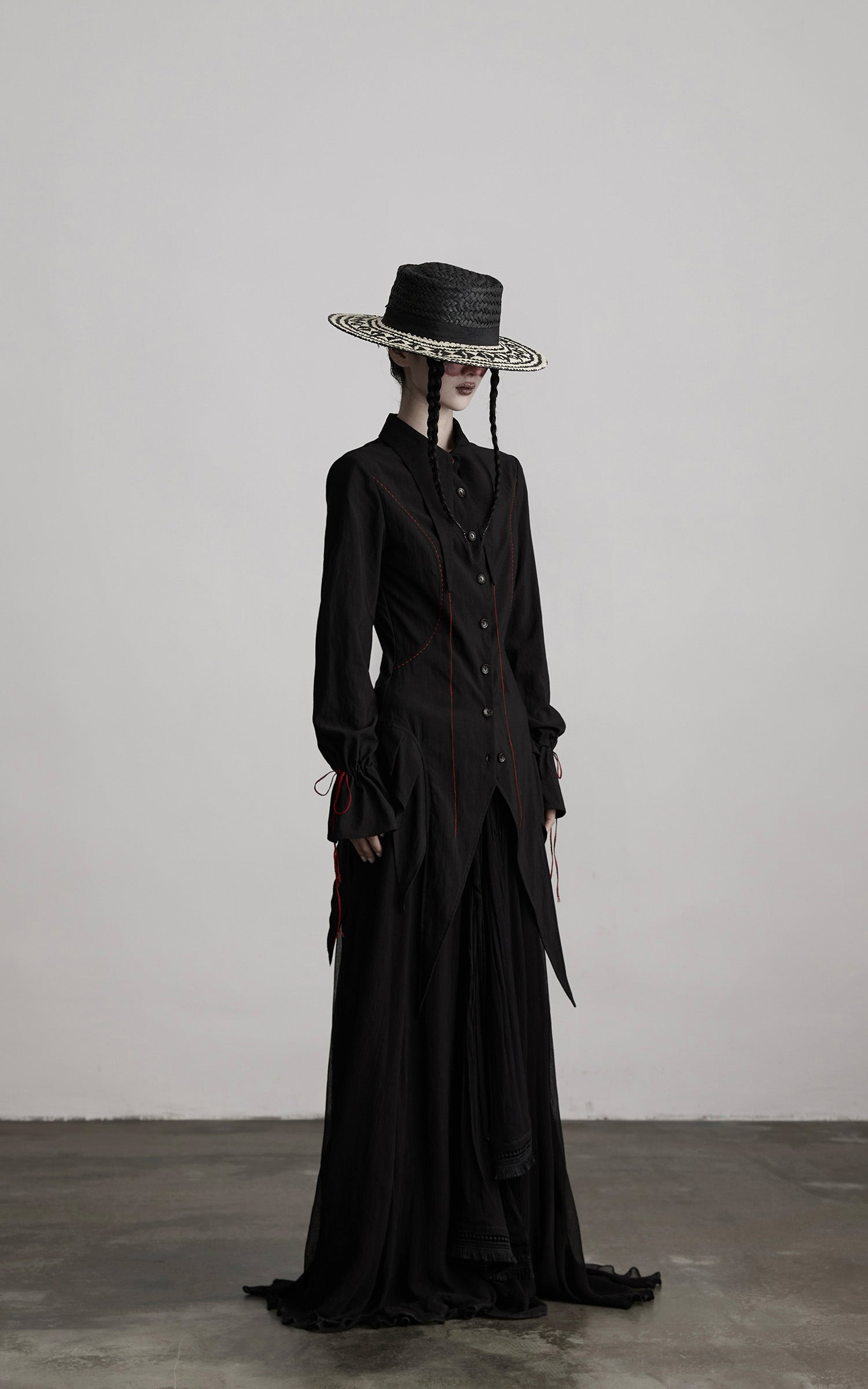 INDULGE Asymmetric Hem Shirt with Red Stitch Detail