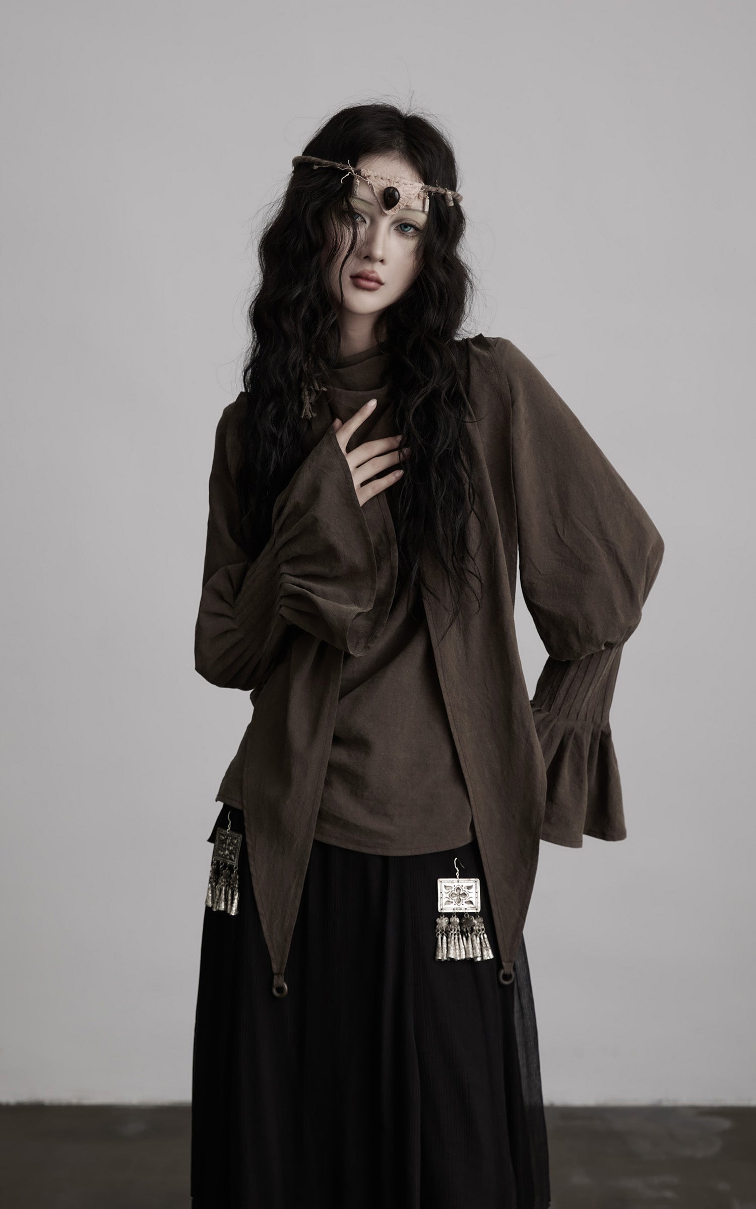 INDULGE Draped Sleeve Top with Layered Neckline