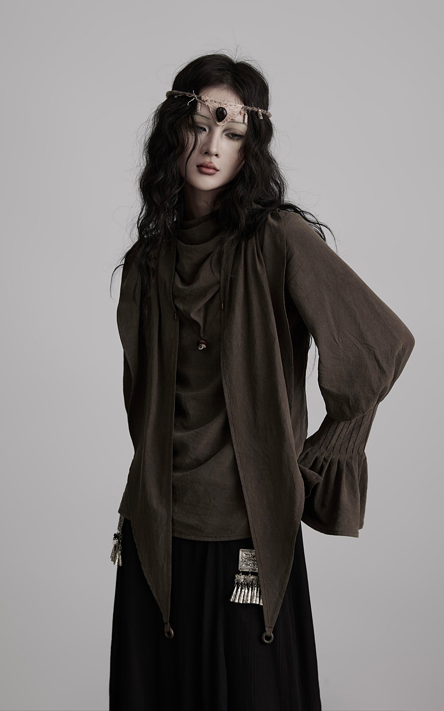 INDULGE Draped Sleeve Top with Layered Neckline