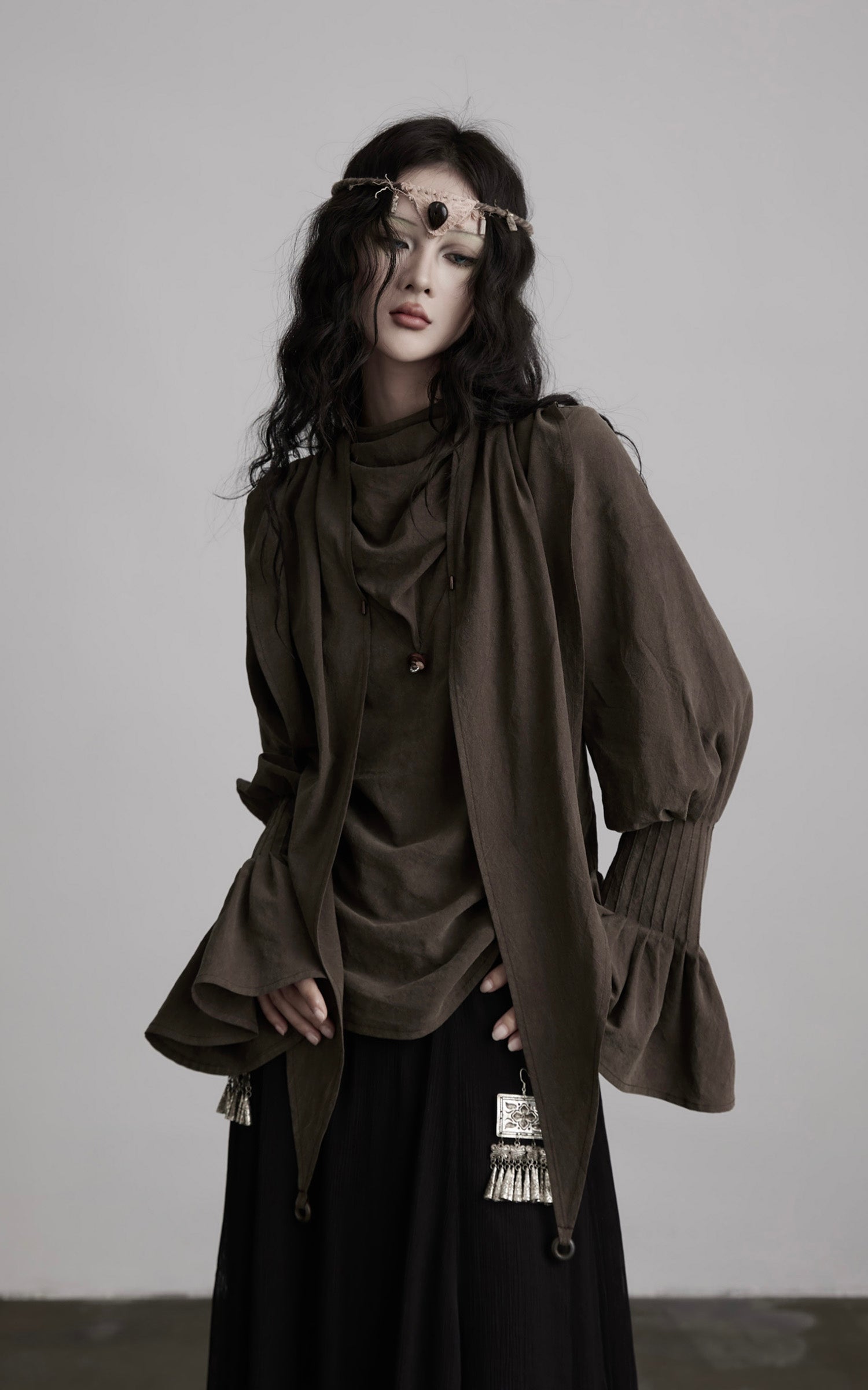 INDULGE Draped Sleeve Top with Layered Neckline