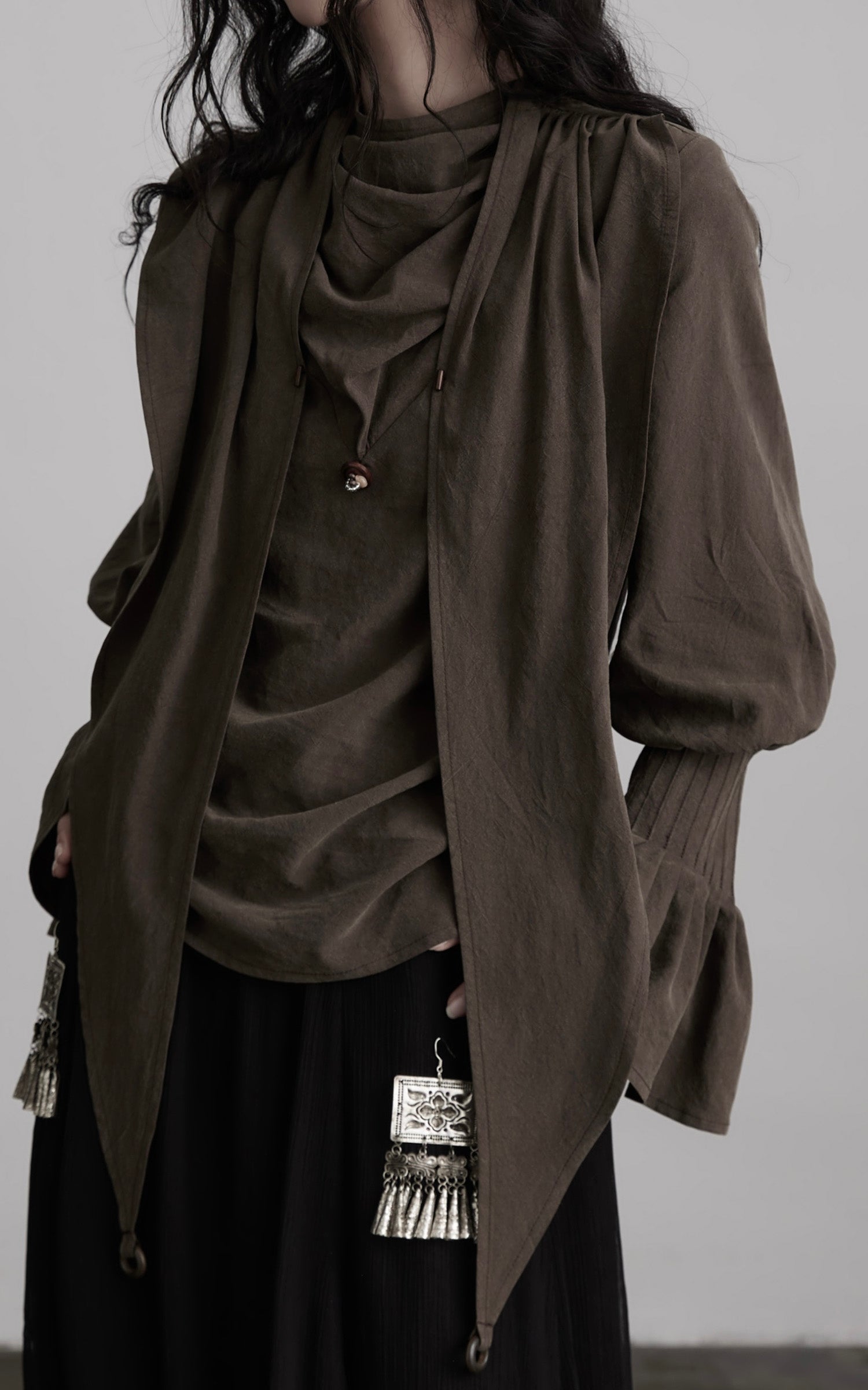 INDULGE Draped Sleeve Top with Layered Neckline