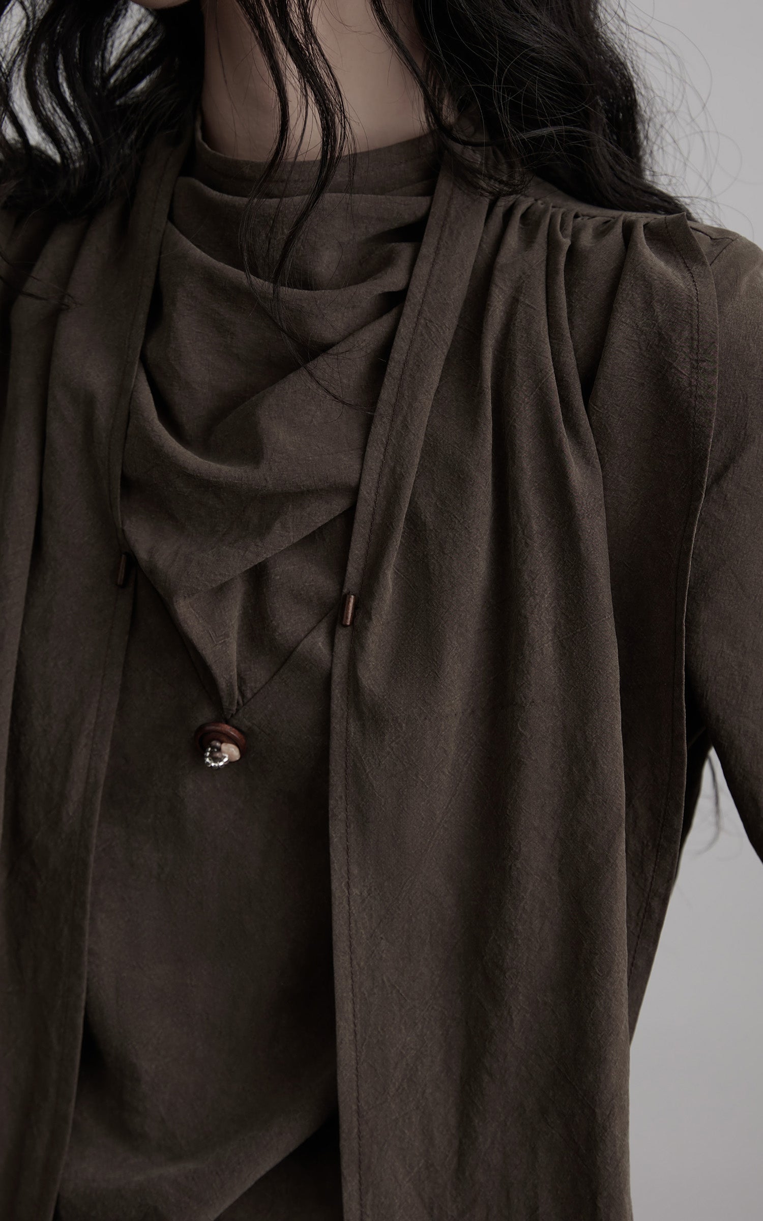 INDULGE Draped Sleeve Top with Layered Neckline