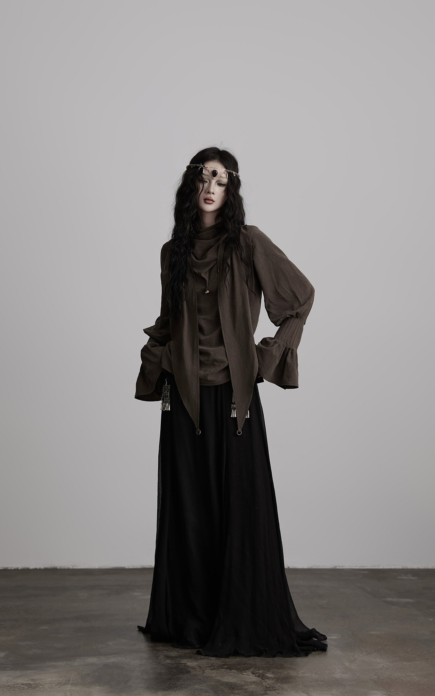 INDULGE Draped Sleeve Top with Layered Neckline
