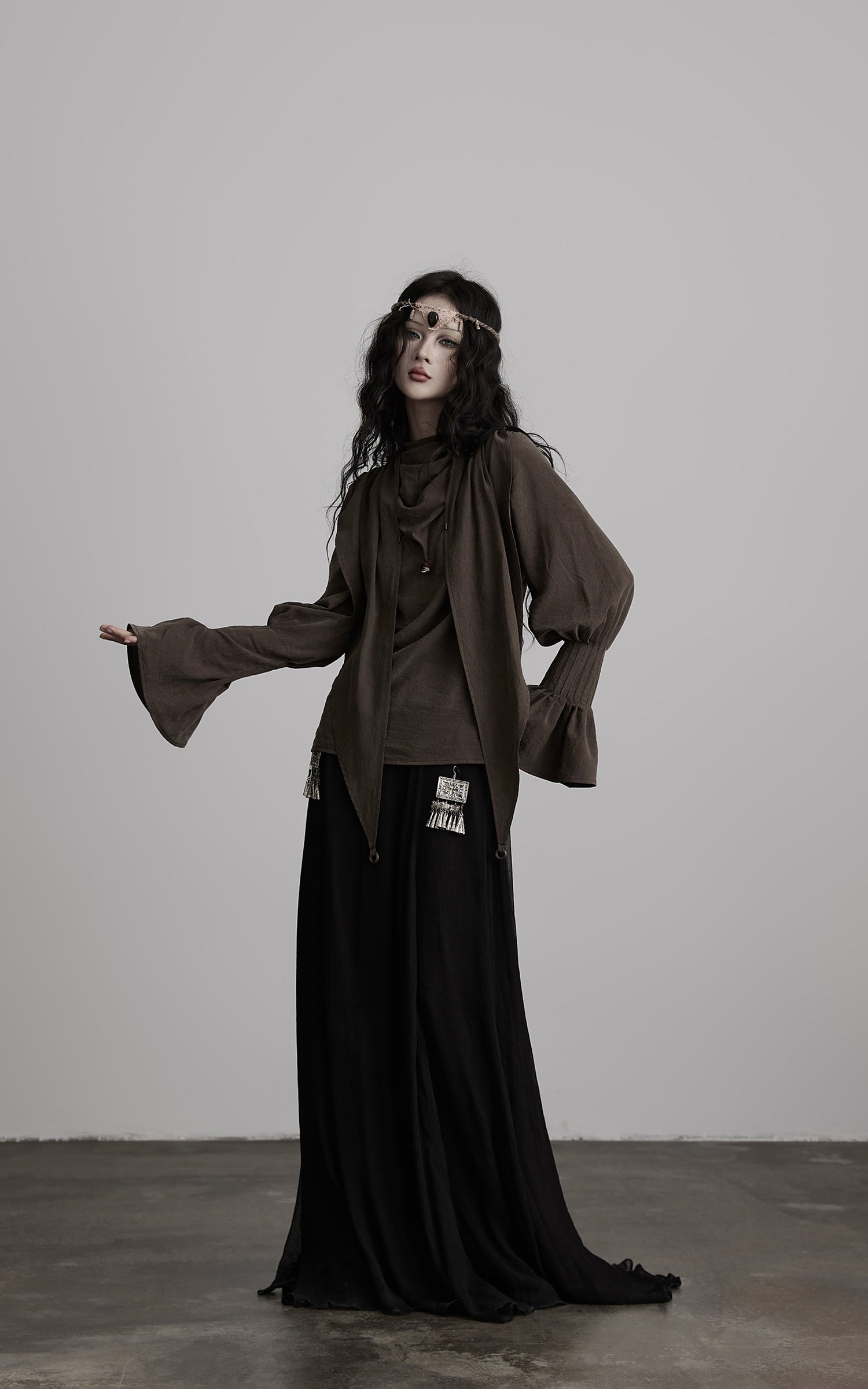 INDULGE Draped Sleeve Top with Layered Neckline