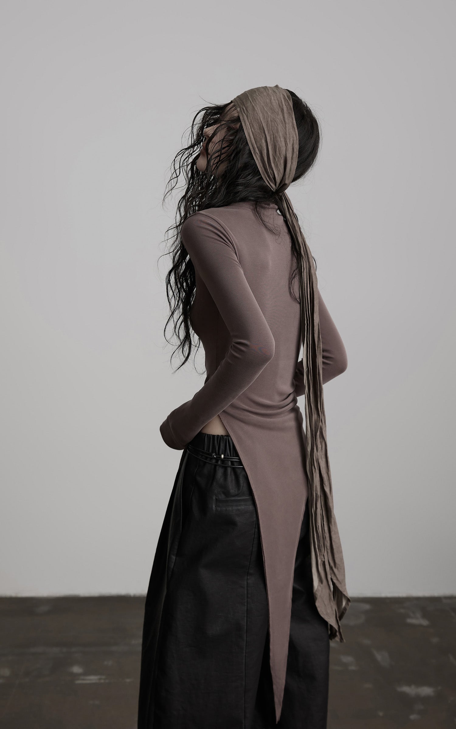 INDULGE Asymmetric Long Sleeve Top with Draped Hem