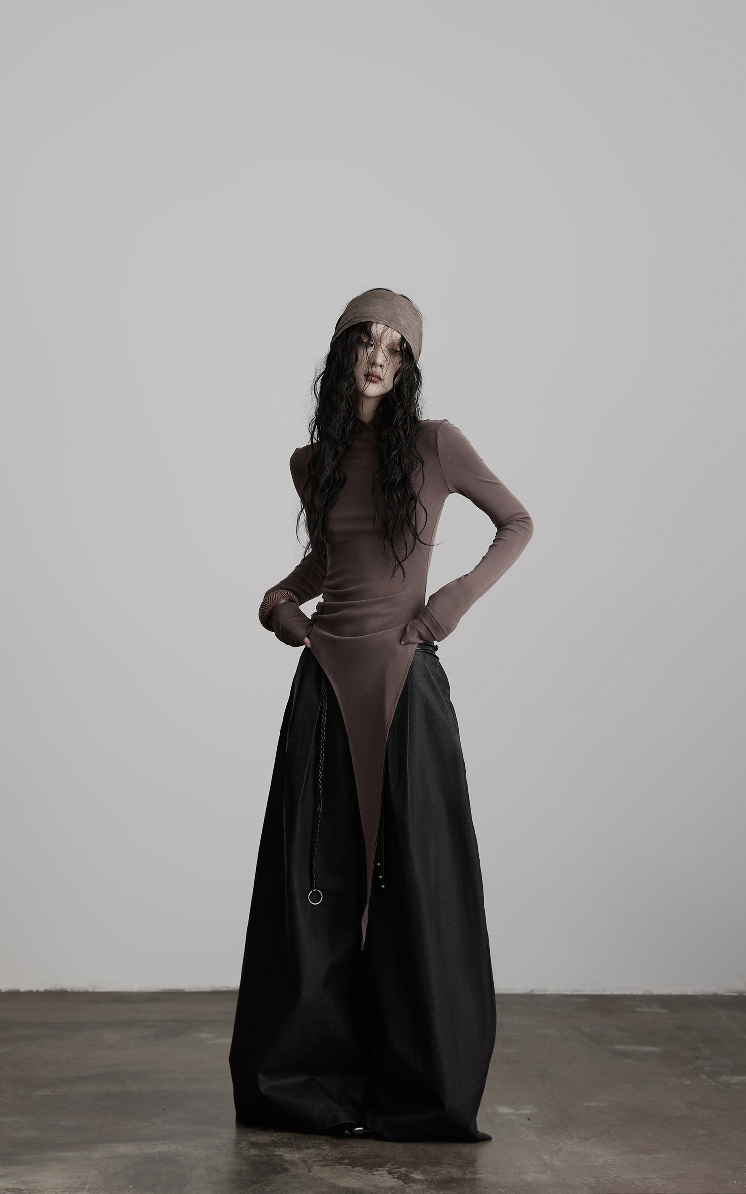 INDULGE Asymmetric Long Sleeve Top with Draped Hem