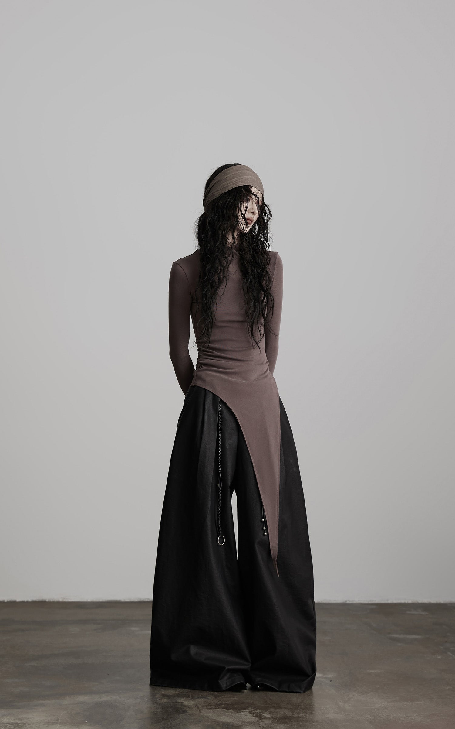 INDULGE Asymmetric Long Sleeve Top with Draped Hem
