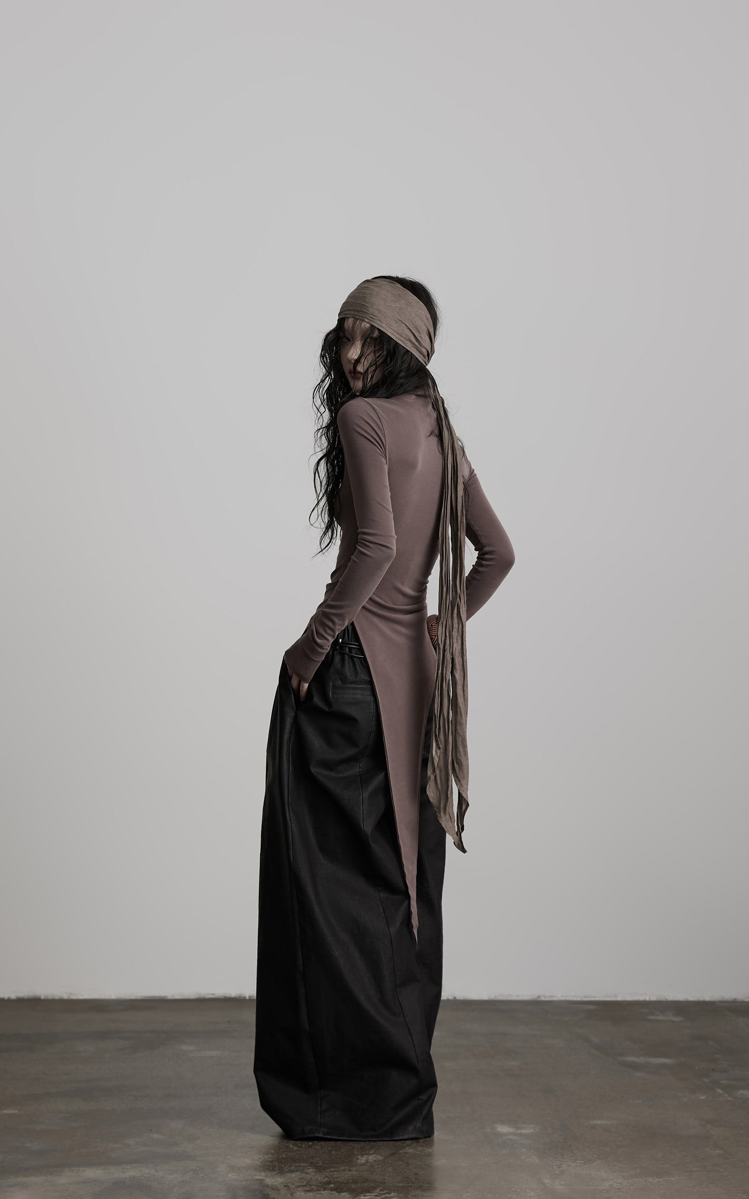 INDULGE Asymmetric Long Sleeve Top with Draped Hem