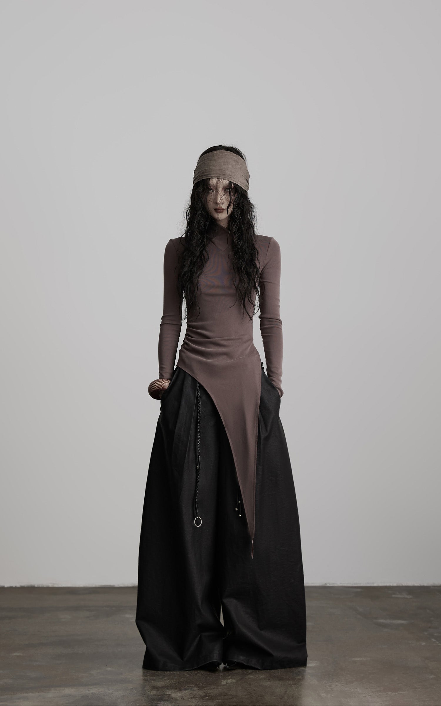 INDULGE Asymmetric Long Sleeve Top with Draped Hem
