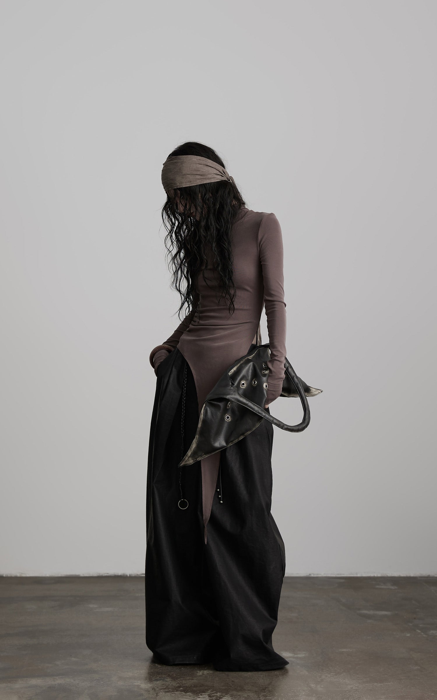 INDULGE Asymmetric Long Sleeve Top with Draped Hem