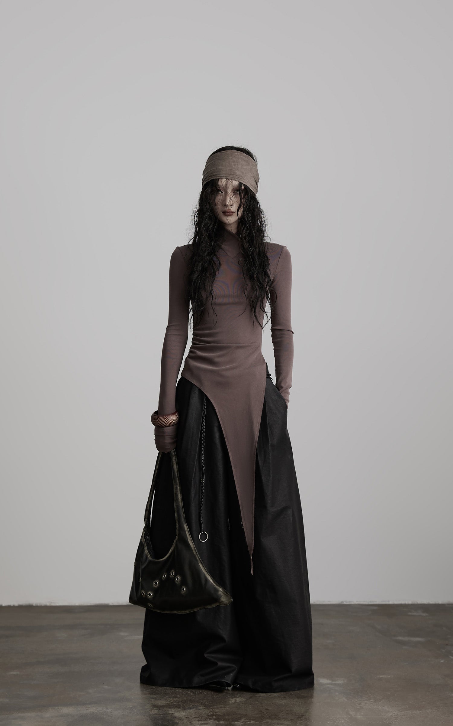 INDULGE Asymmetric Long Sleeve Top with Draped Hem