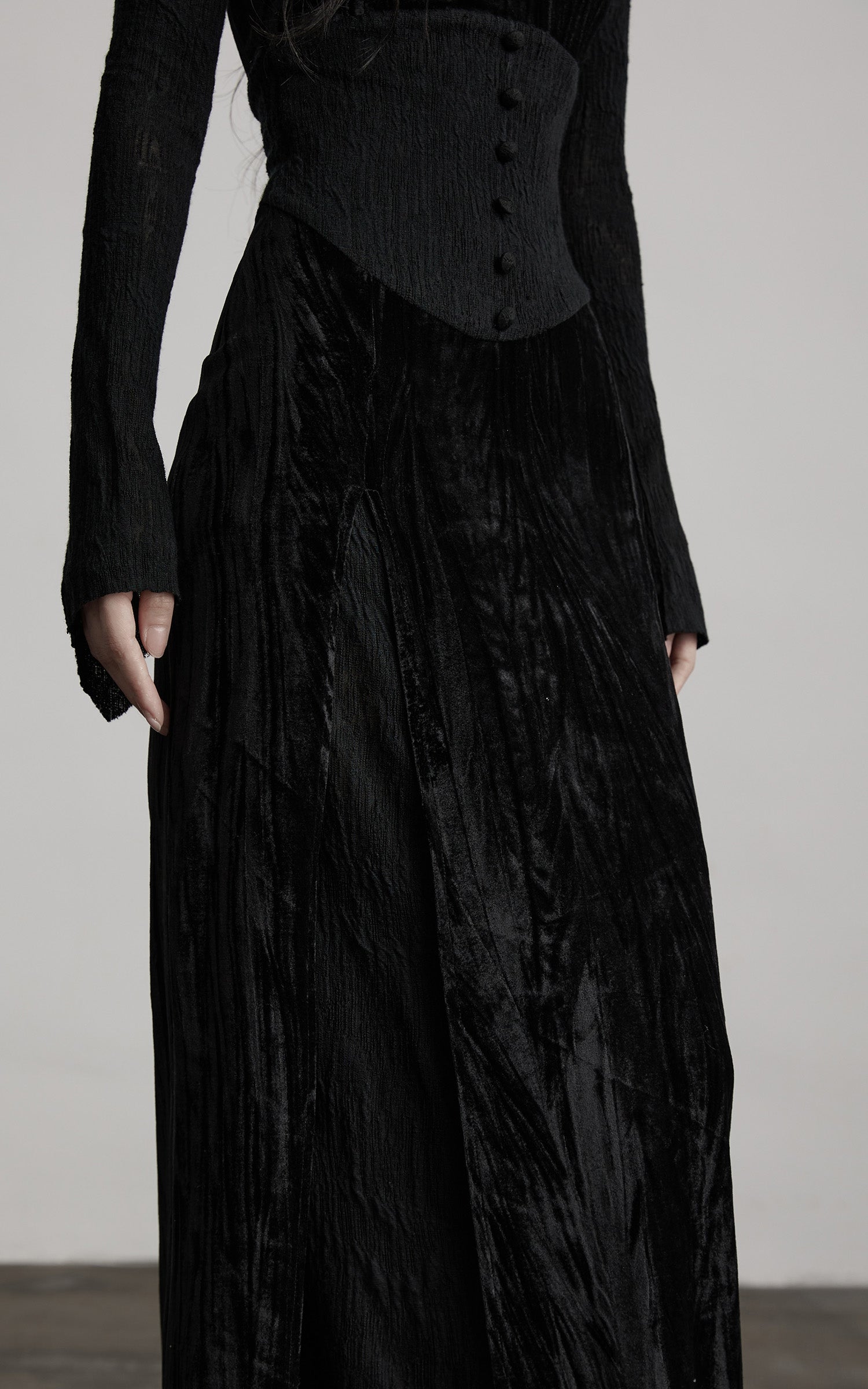 INDULGE Wool Velvet Long Dress with Corset Waist
