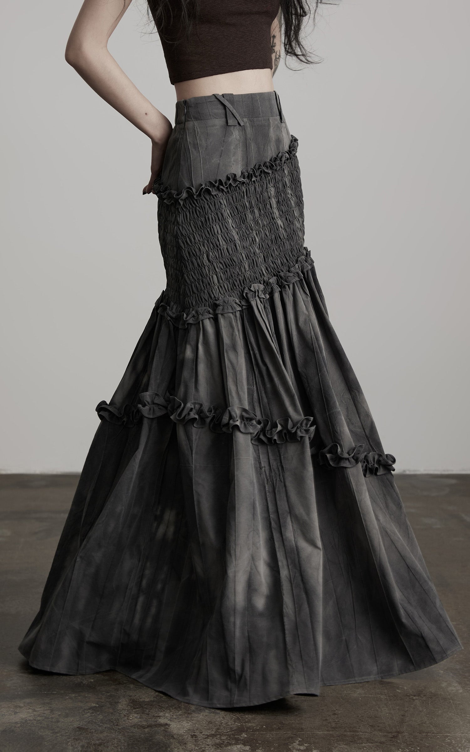 INDULGE Asymmetric Smocked Maxi Skirt