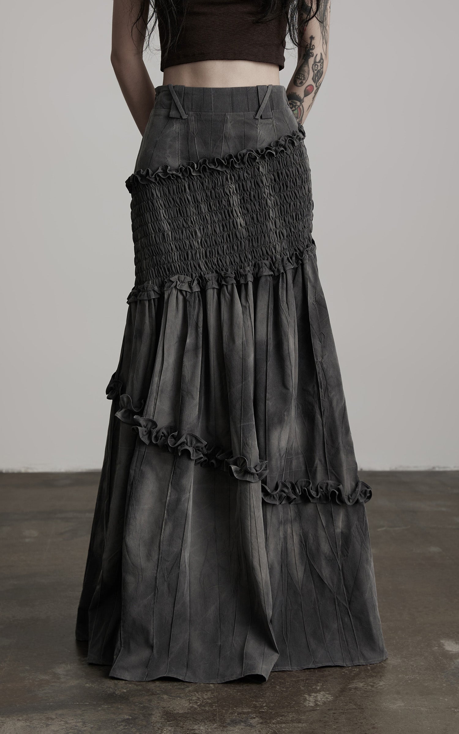 INDULGE Asymmetric Smocked Maxi Skirt