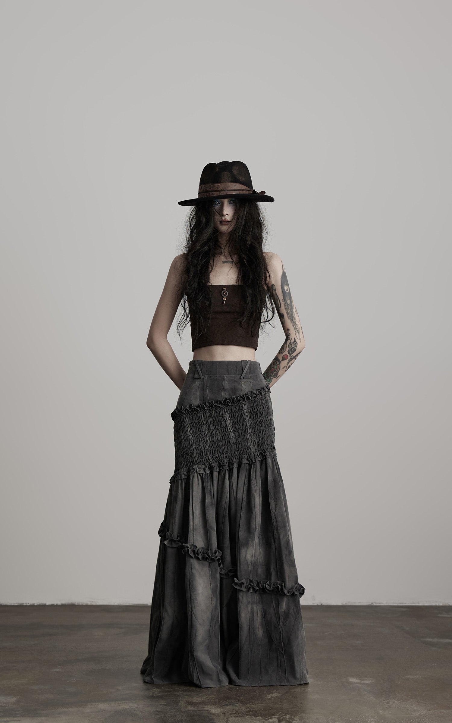 INDULGE Asymmetric Smocked Maxi Skirt