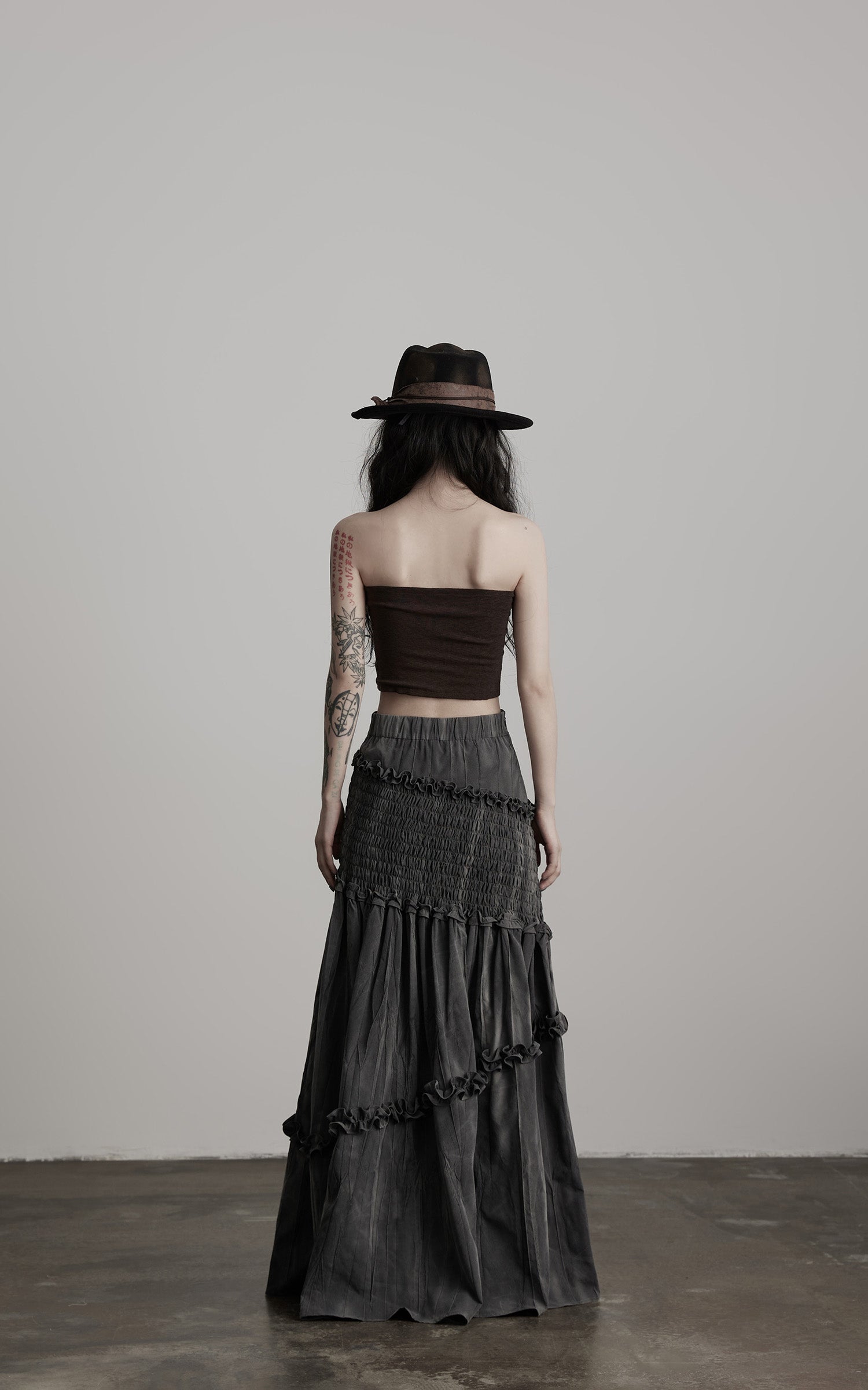 INDULGE Asymmetric Smocked Maxi Skirt