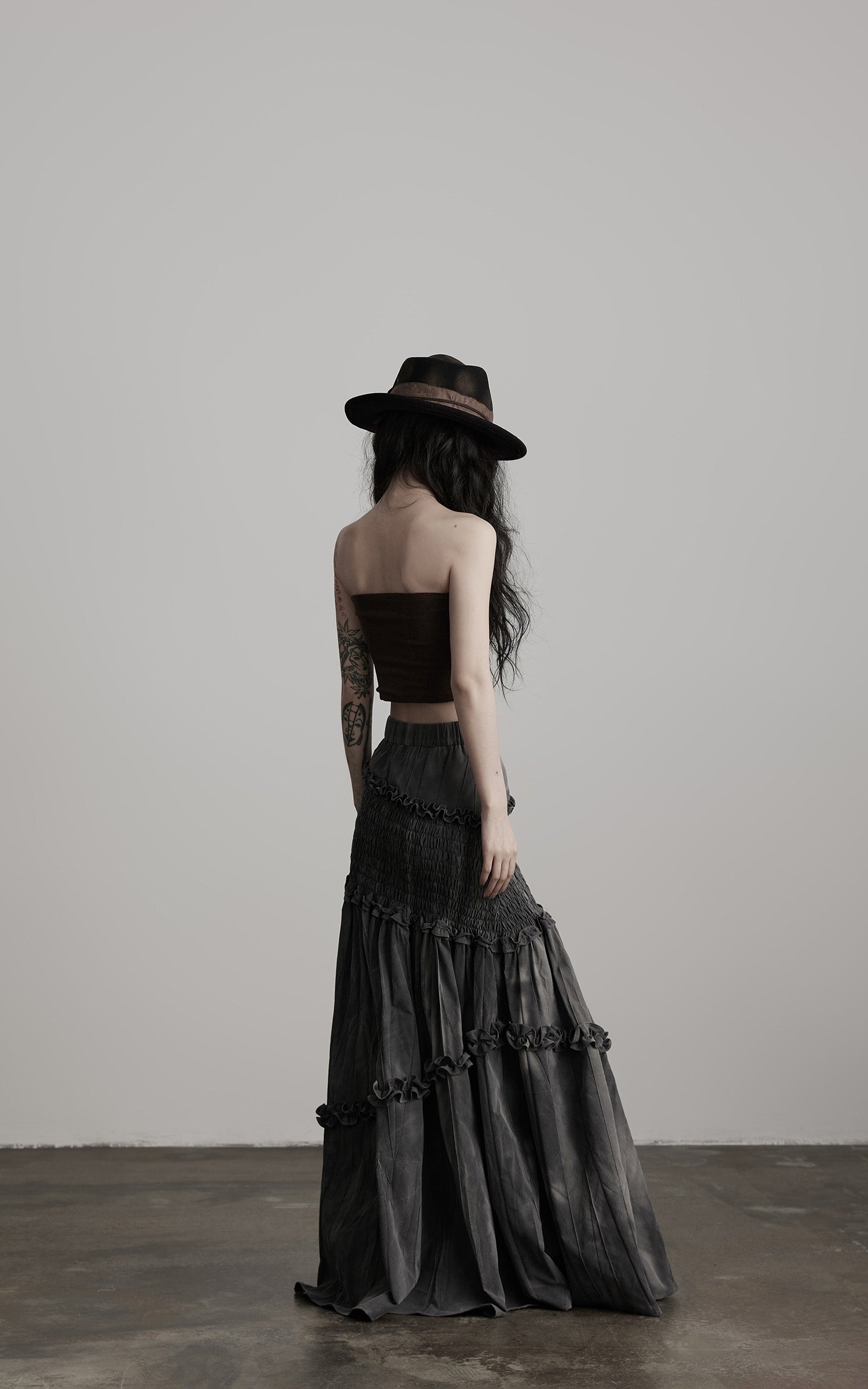INDULGE Asymmetric Smocked Maxi Skirt