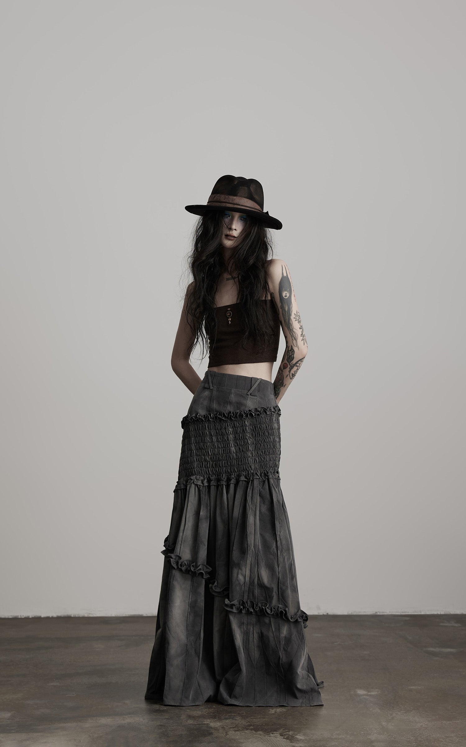 INDULGE Asymmetric Smocked Maxi Skirt