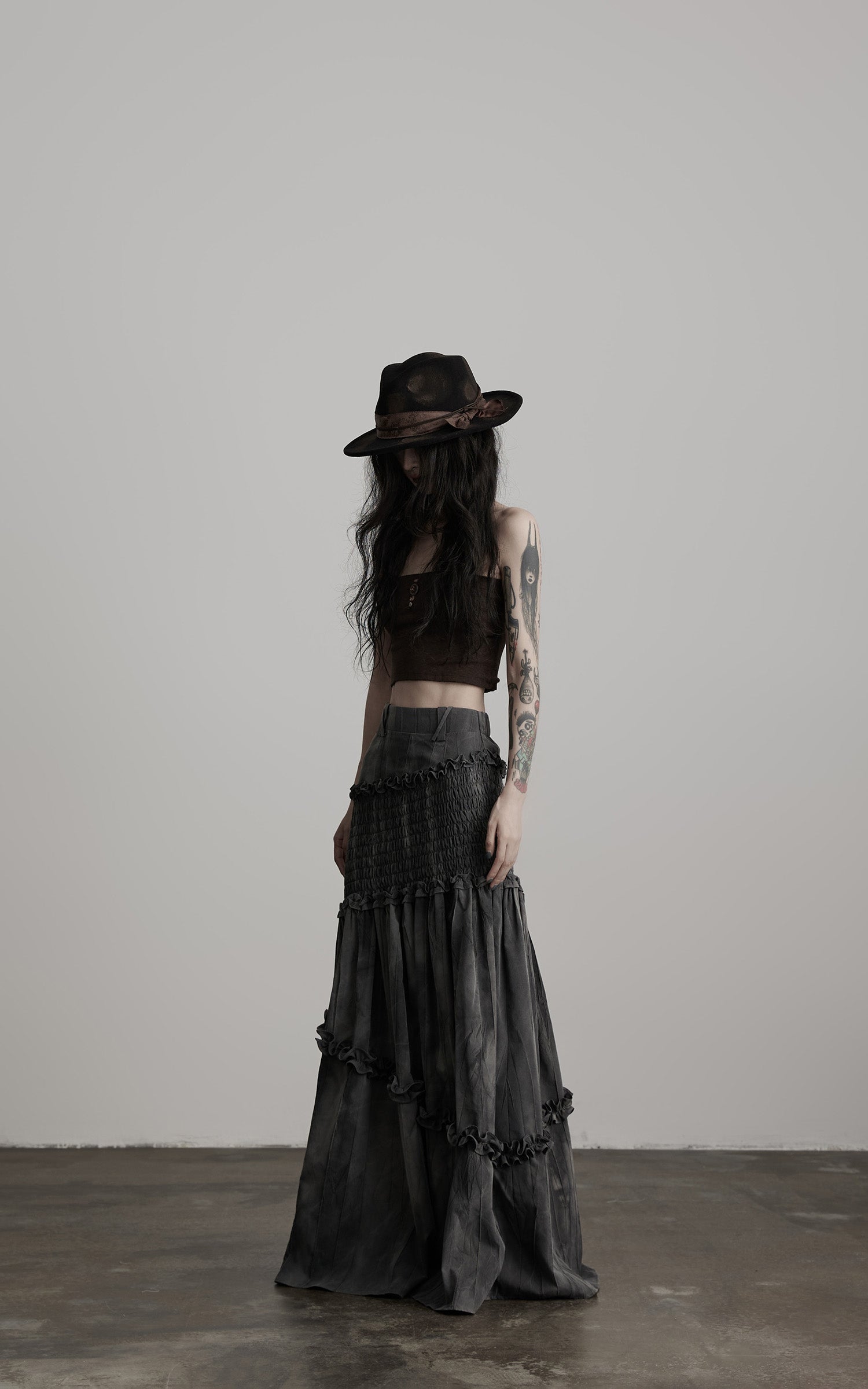 INDULGE Asymmetric Smocked Maxi Skirt