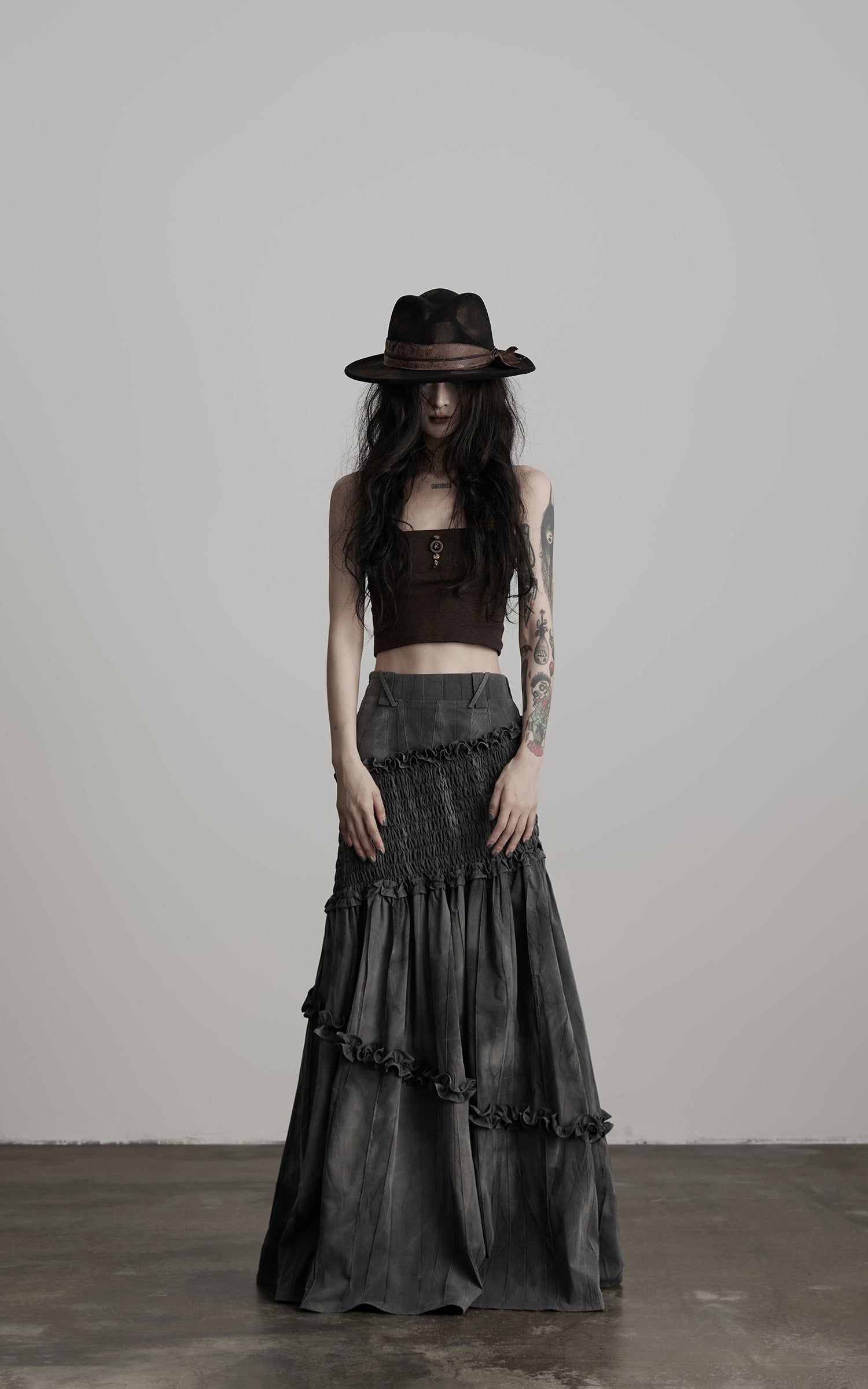 INDULGE Asymmetric Smocked Maxi Skirt