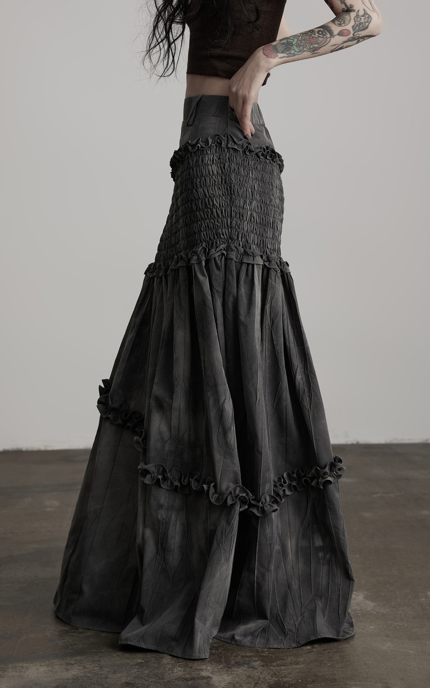 INDULGE Asymmetric Smocked Maxi Skirt