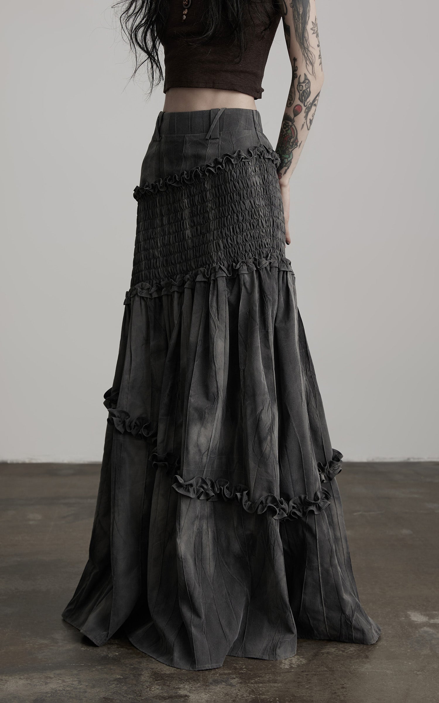 INDULGE Asymmetric Smocked Maxi Skirt
