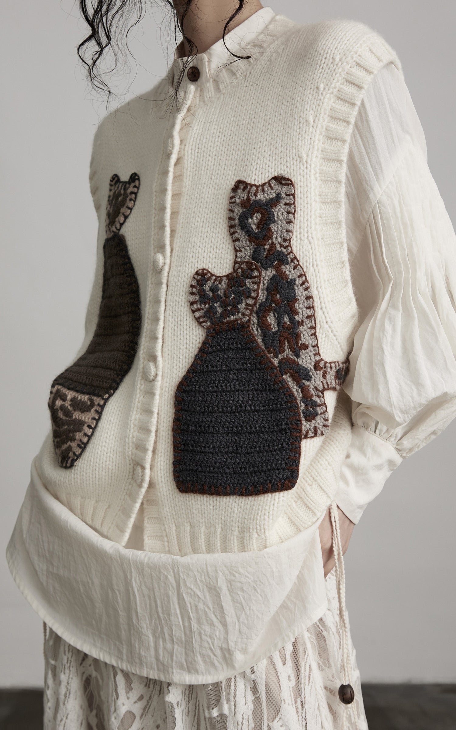 INDULGE Hand-Crocheted Pattern Knit Vest