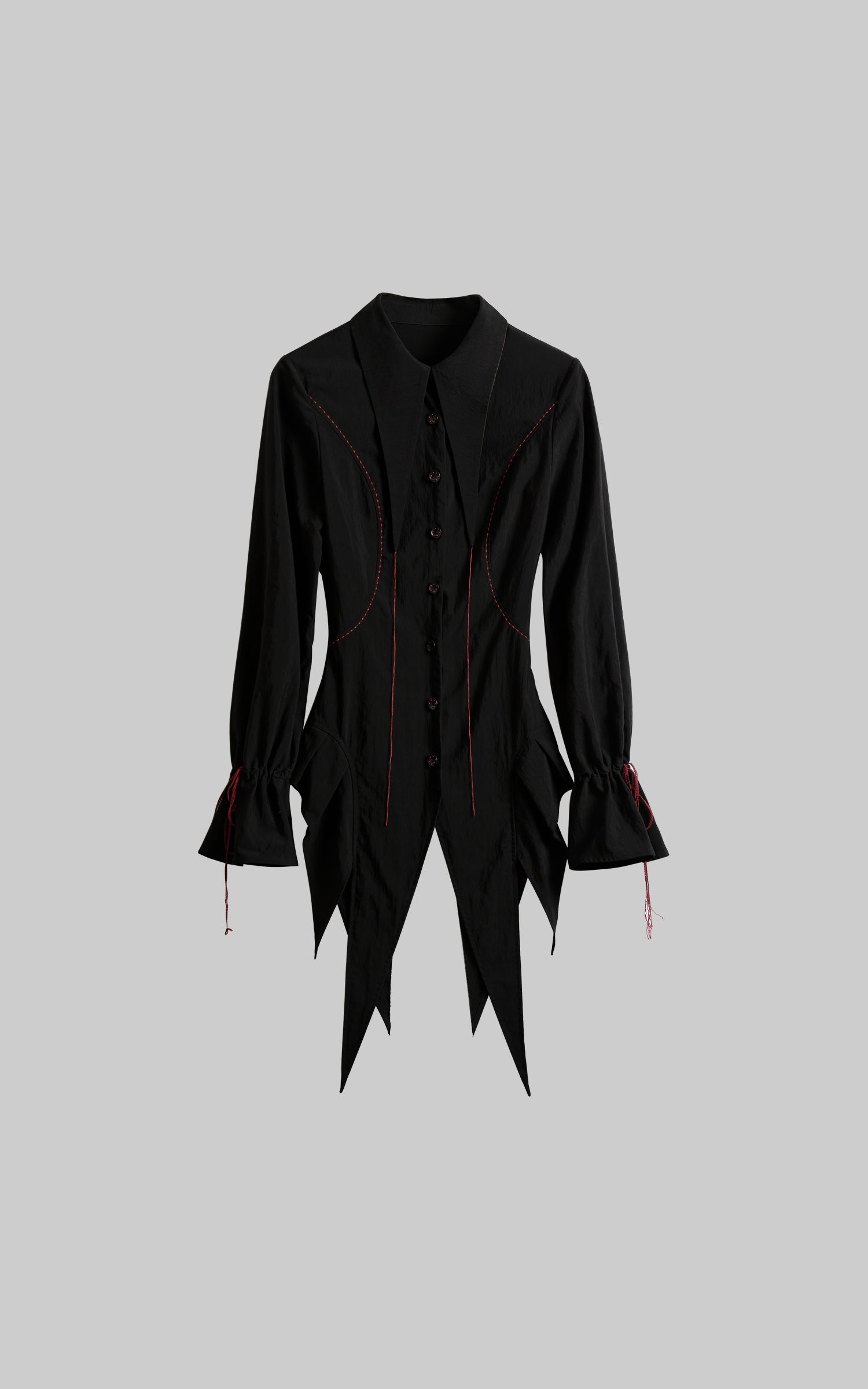 INDULGE Asymmetric Hem Shirt with Red Stitch Detail