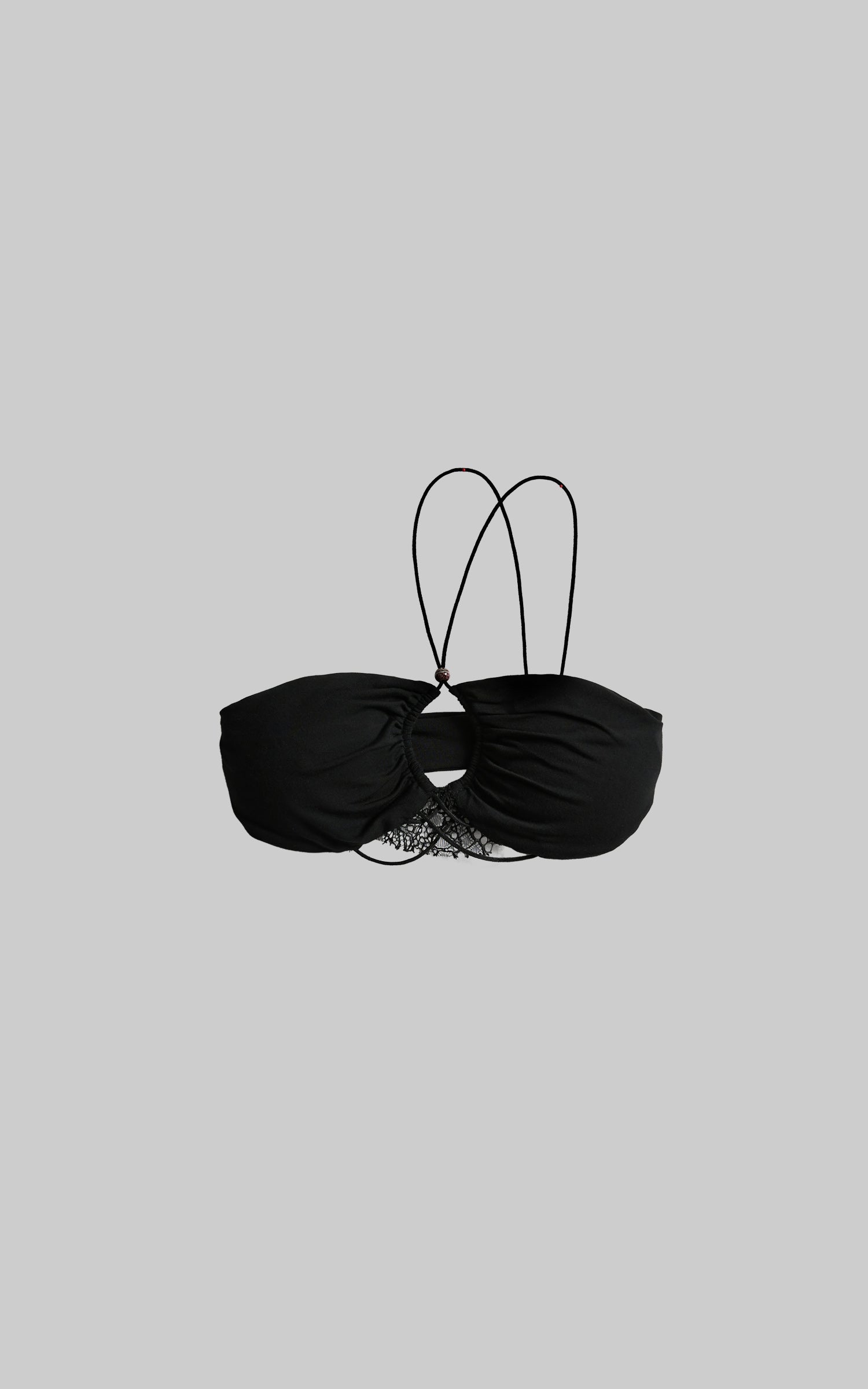INDULGE Lace Strapless Crop Top with Beaded Halter Detail
