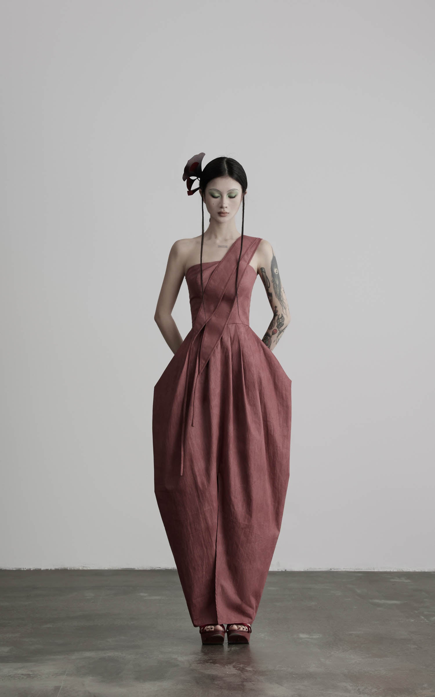 Load video: DOINDULGE One-Shoulder Pleated Maxi Dress