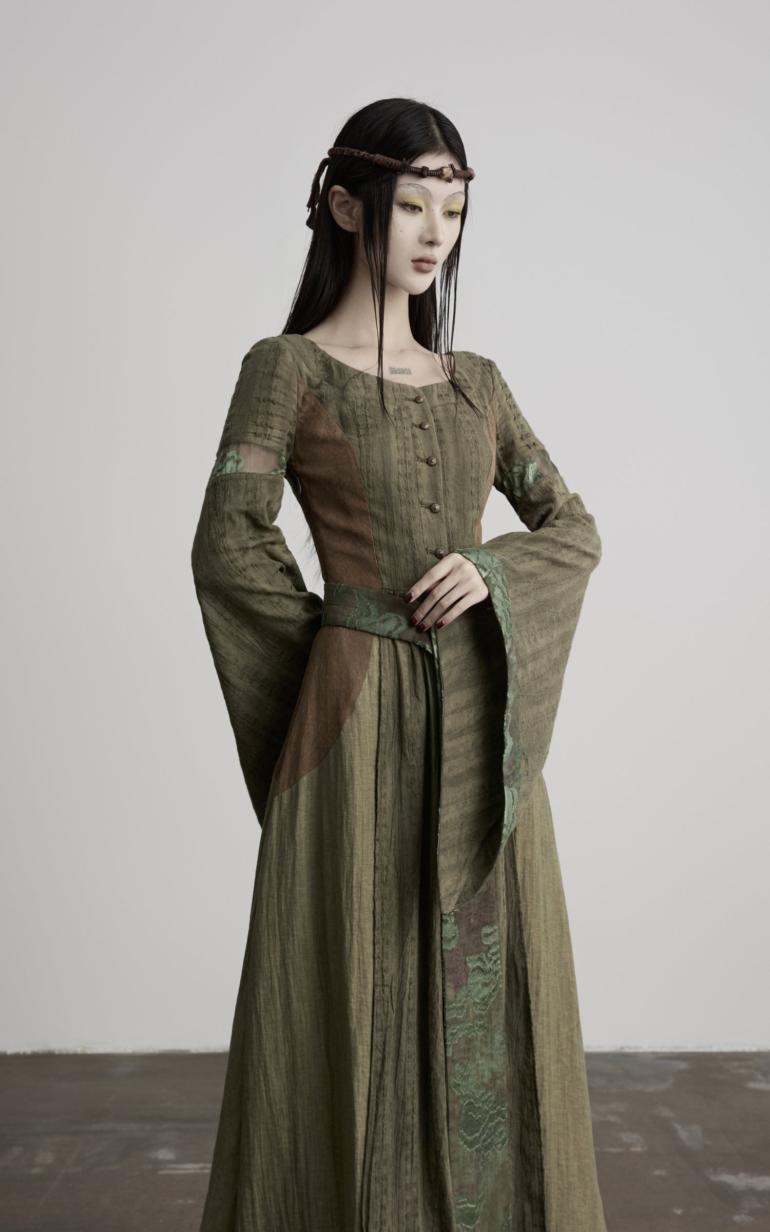Load video: DOINDULGE Patchwork Bell Sleeve Belted Maxi Dress