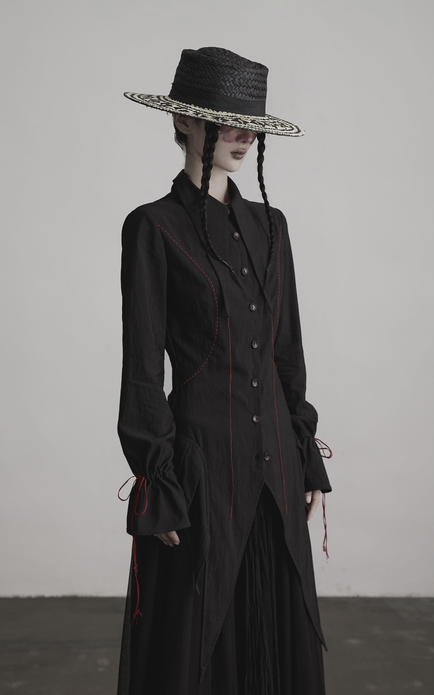 Load video: INDULGE Asymmetric Hem Shirt with Red Stitch Detail