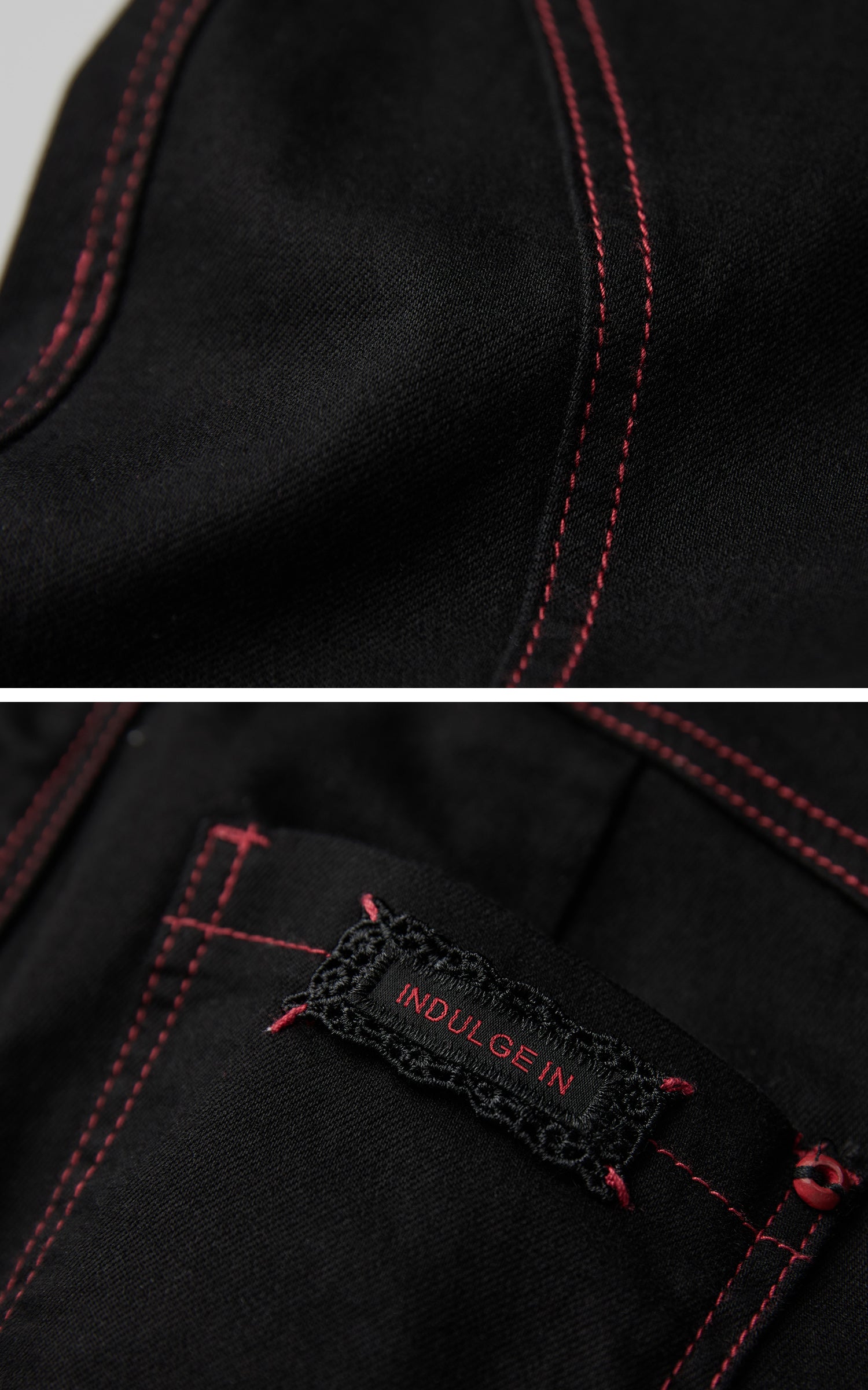 INDULGE IN Gothic Flared Pants with Red Embroidery